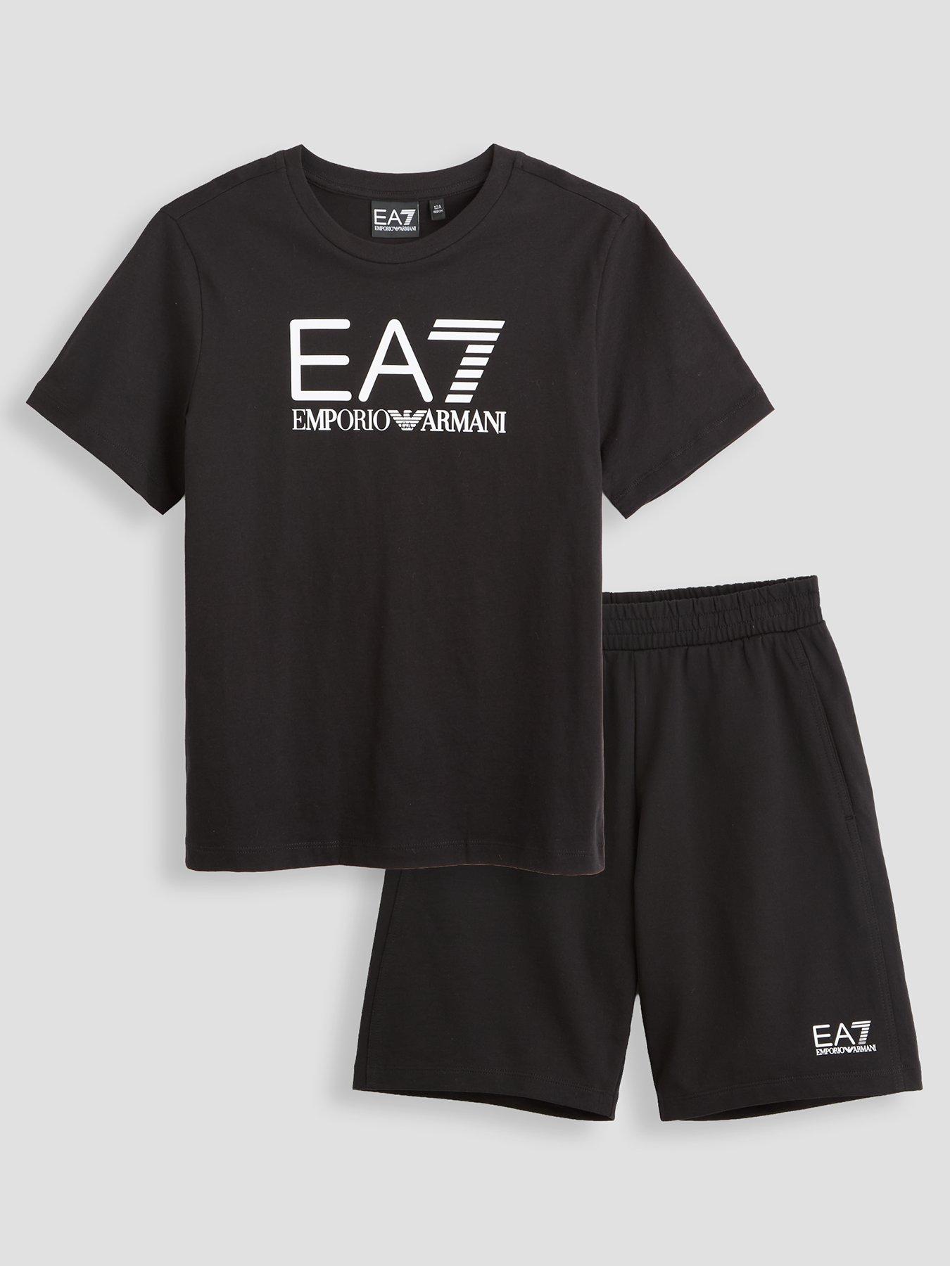 EA7 Emporio Armani Boys Train Visibility Short Sleeve T-Shirt And Short Set - Black