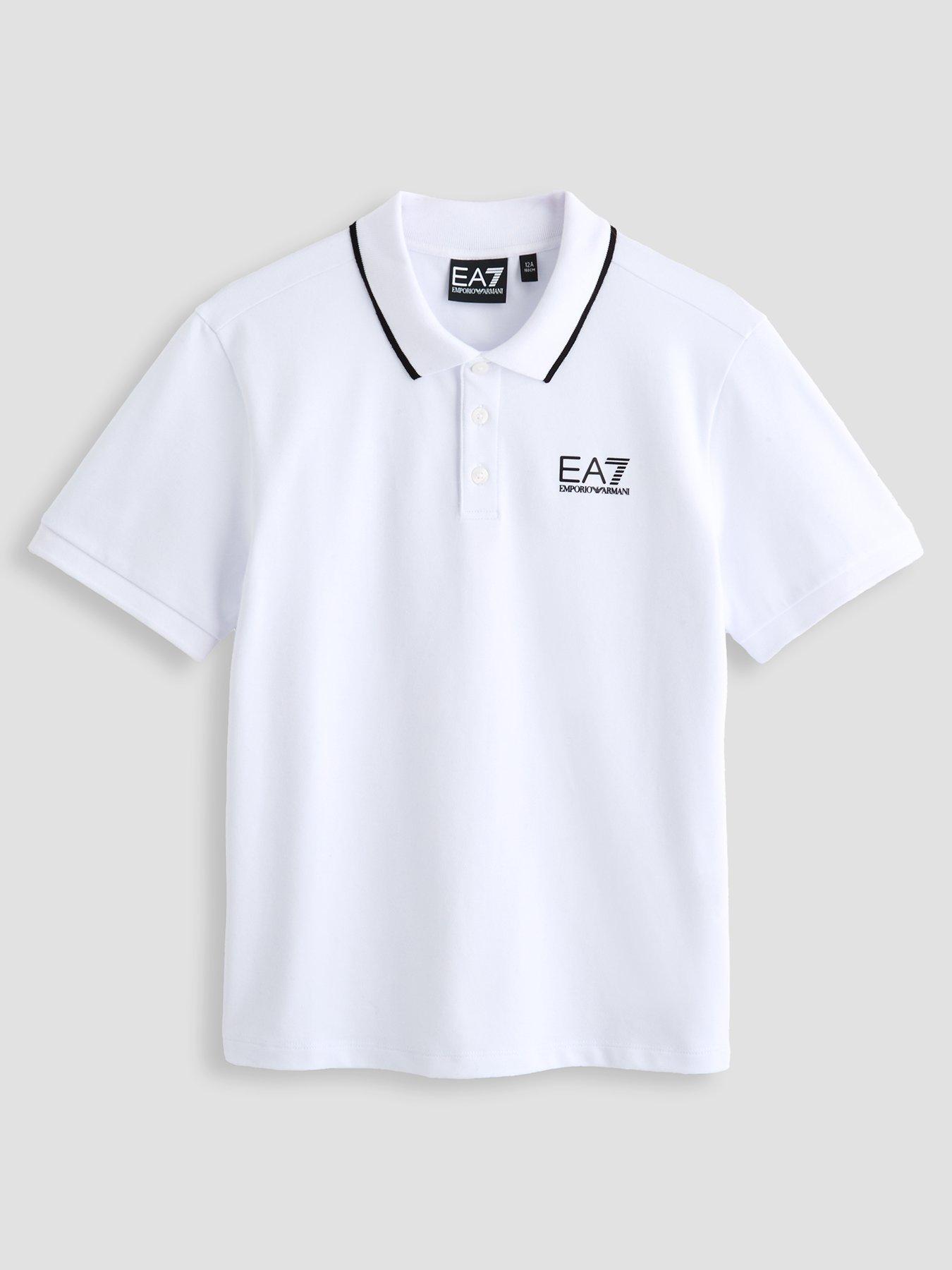 EA7 Emporio Armani Boys Train Core Id Short Sleeve Pique Polo Shirt - White