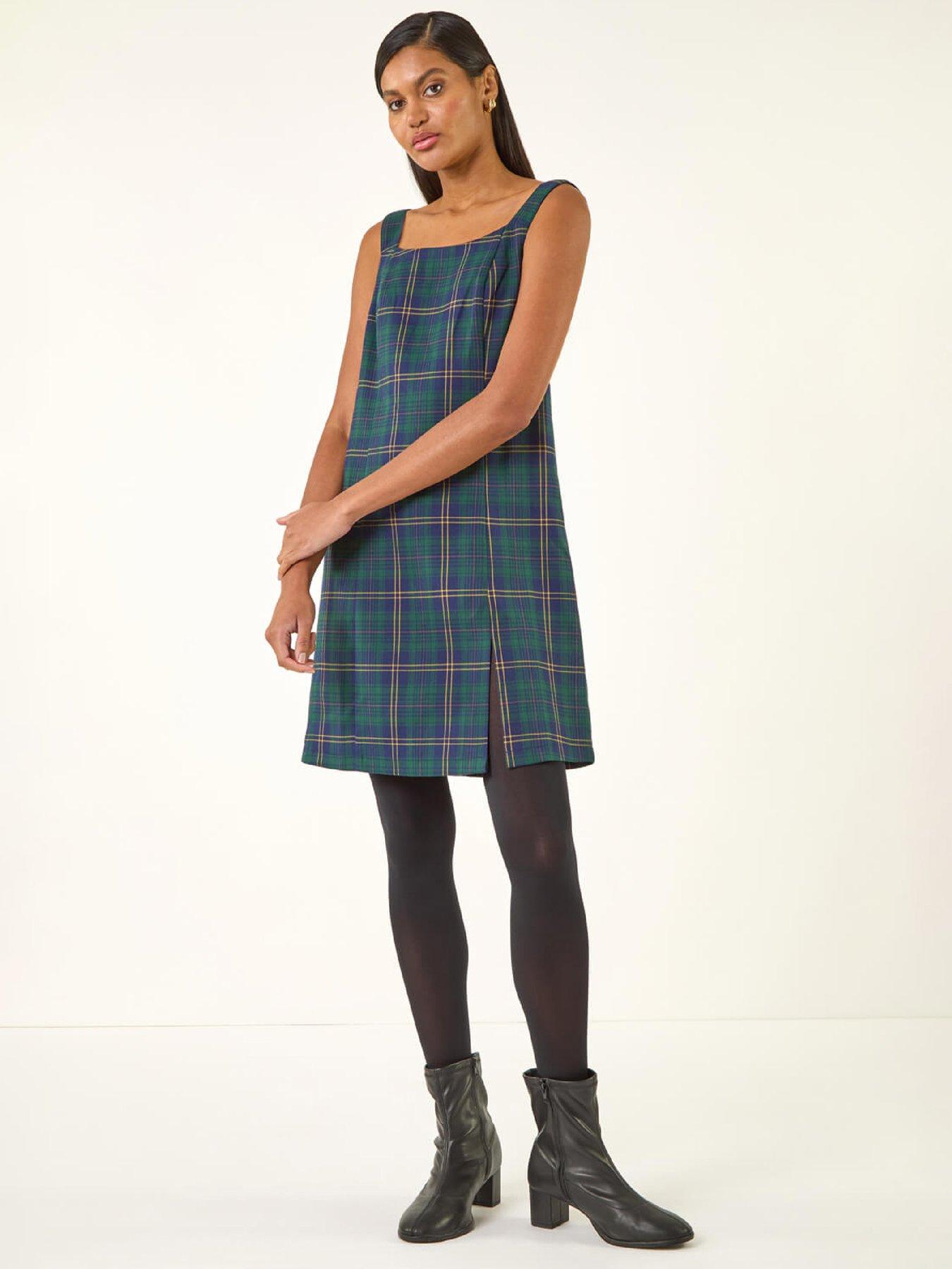 Image 1 of 5 of Roman Check Print Pinafore Dress