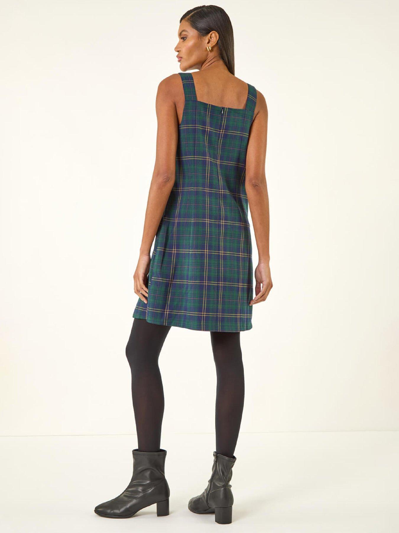 Image 2 of 5 of Roman Check Print Pinafore Dress