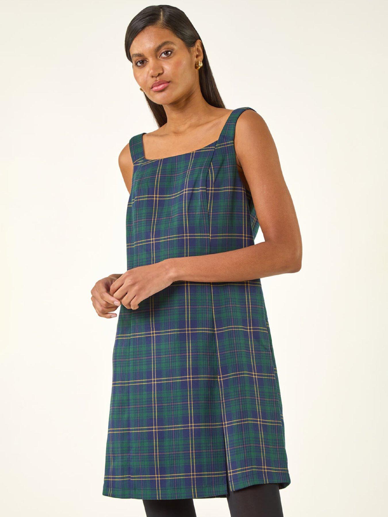 Image 3 of 5 of Roman Check Print Pinafore Dress