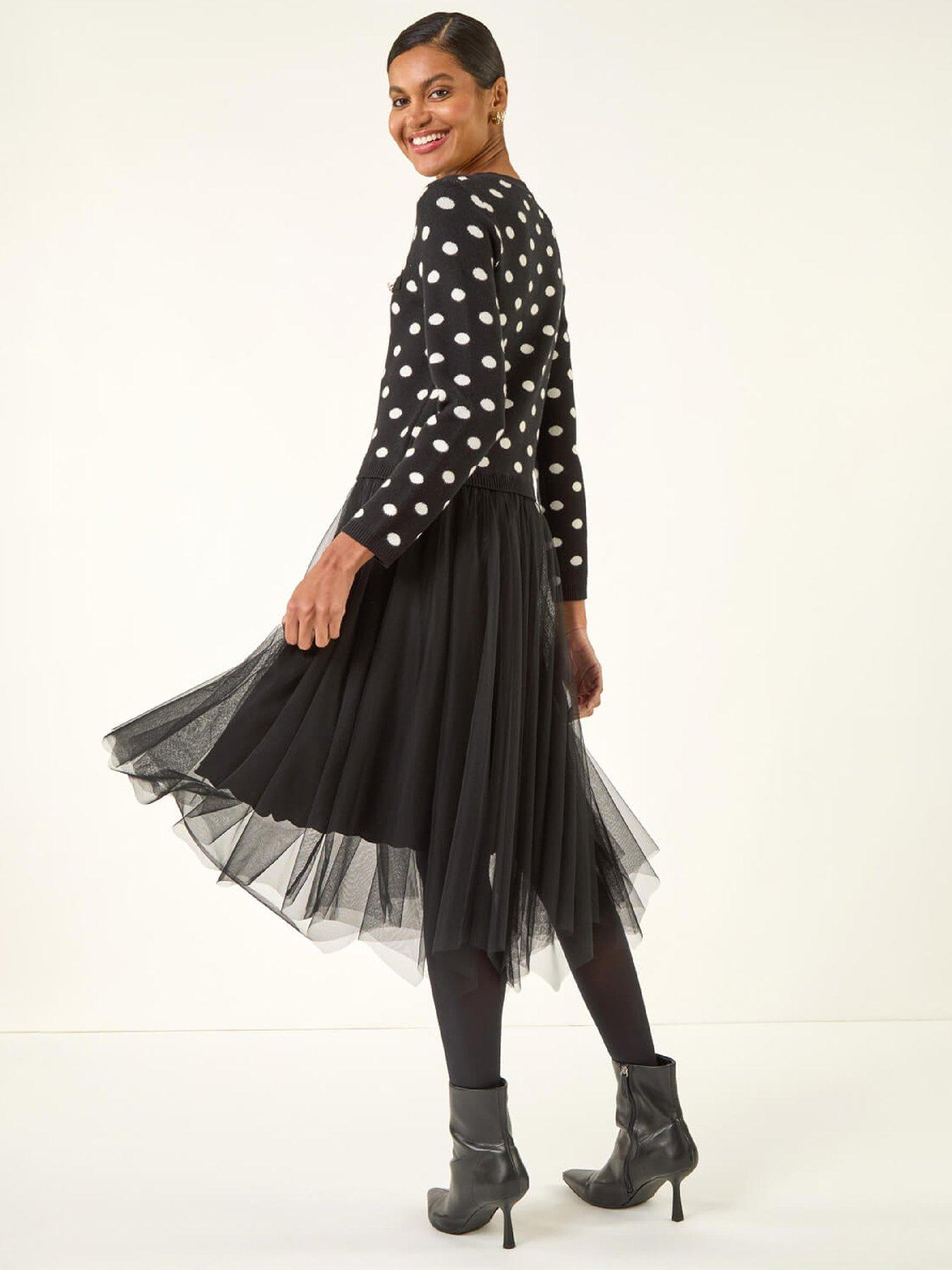 Image 2 of 5 of Roman Polka Dot Mesh Midi Dress - Black