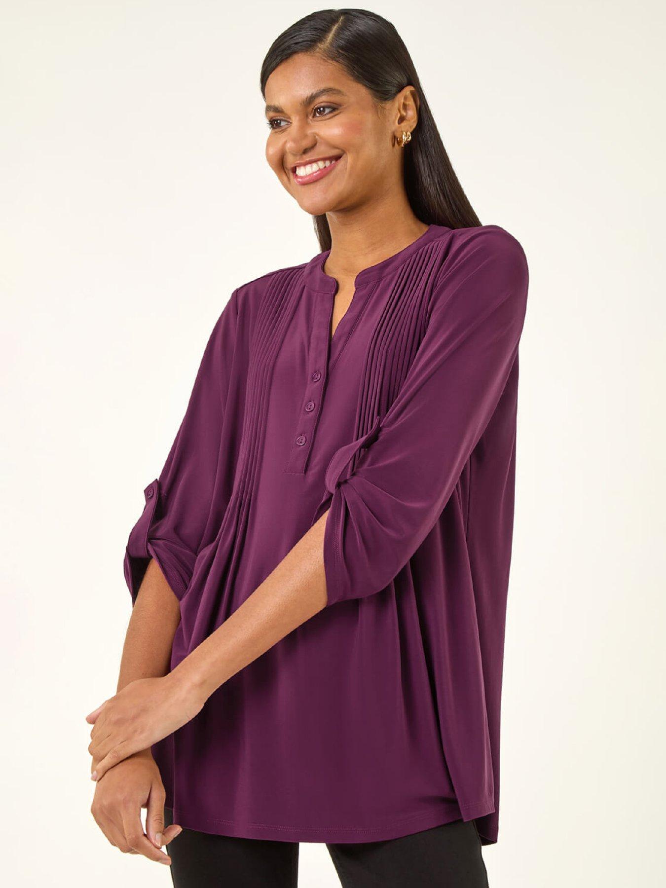 Image 1 of 5 of Roman Pintuck Jersey Stretch Top - Purple
