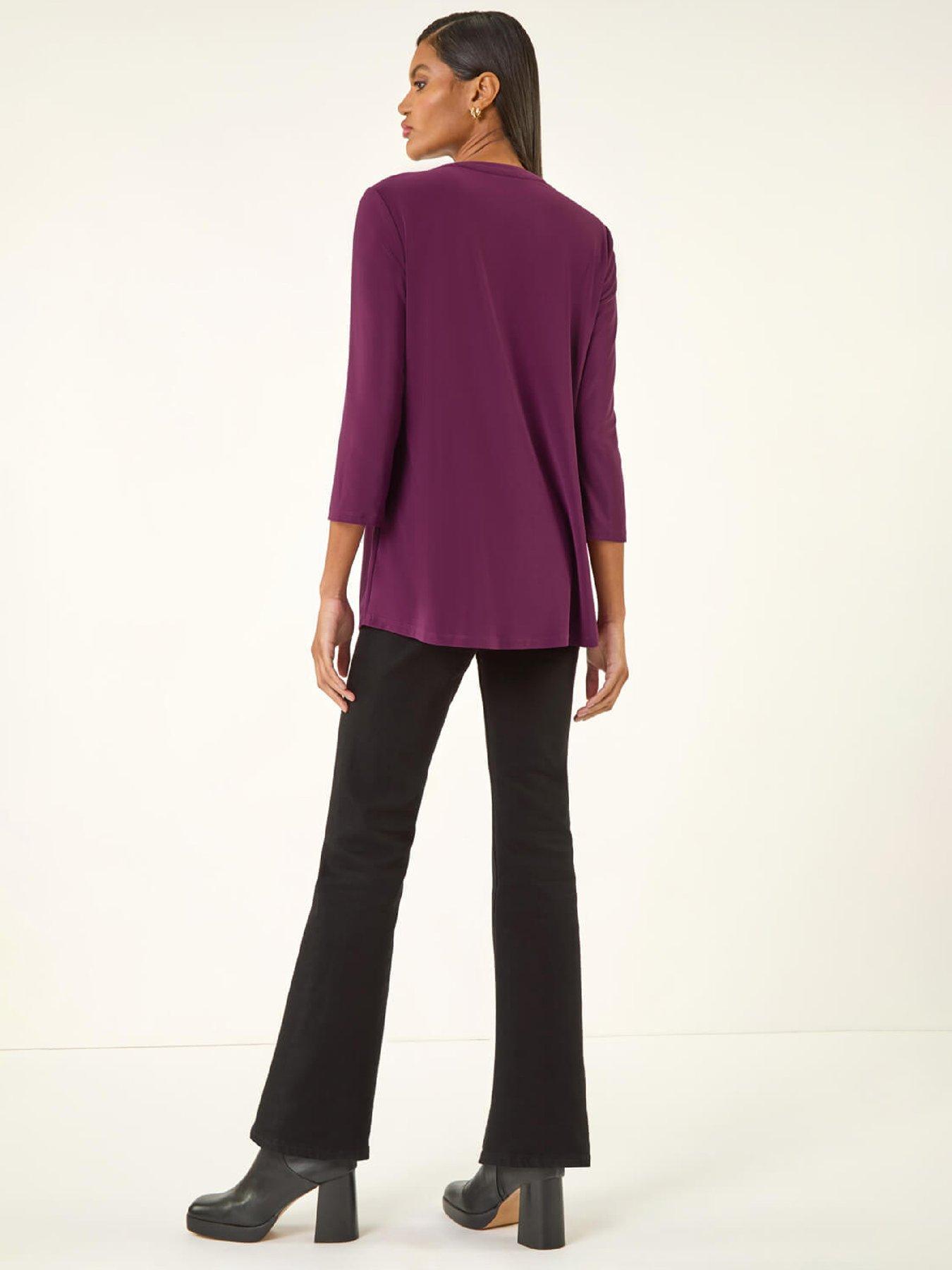 Image 2 of 5 of Roman Pintuck Jersey Stretch Top - Purple