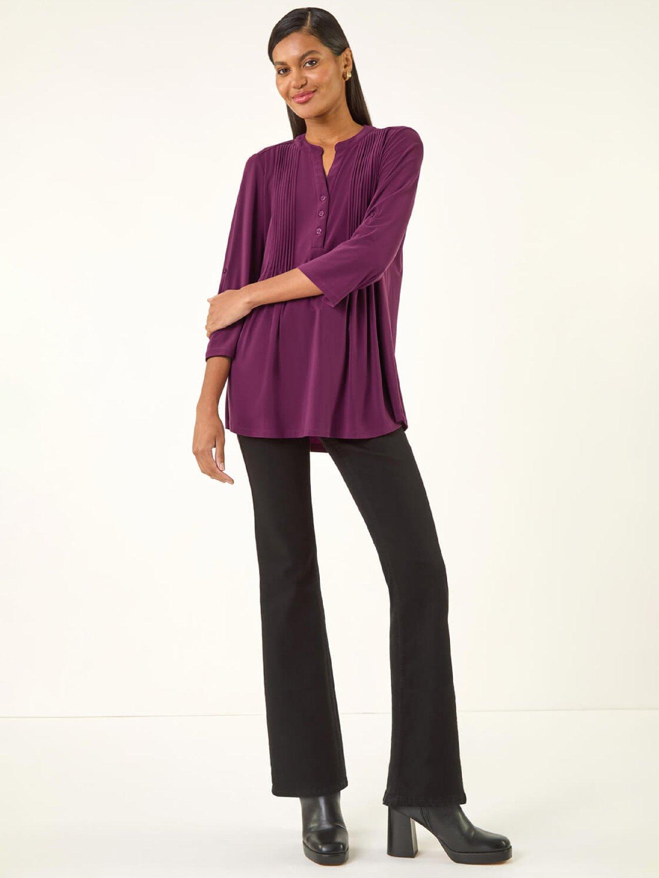 Image 3 of 5 of Roman Pintuck Jersey Stretch Top - Purple