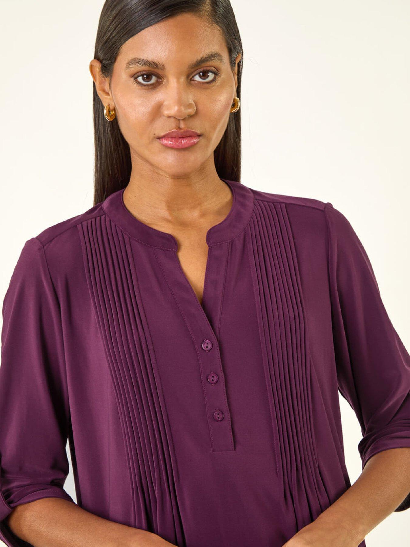 Image 4 of 5 of Roman Pintuck Jersey Stretch Top - Purple