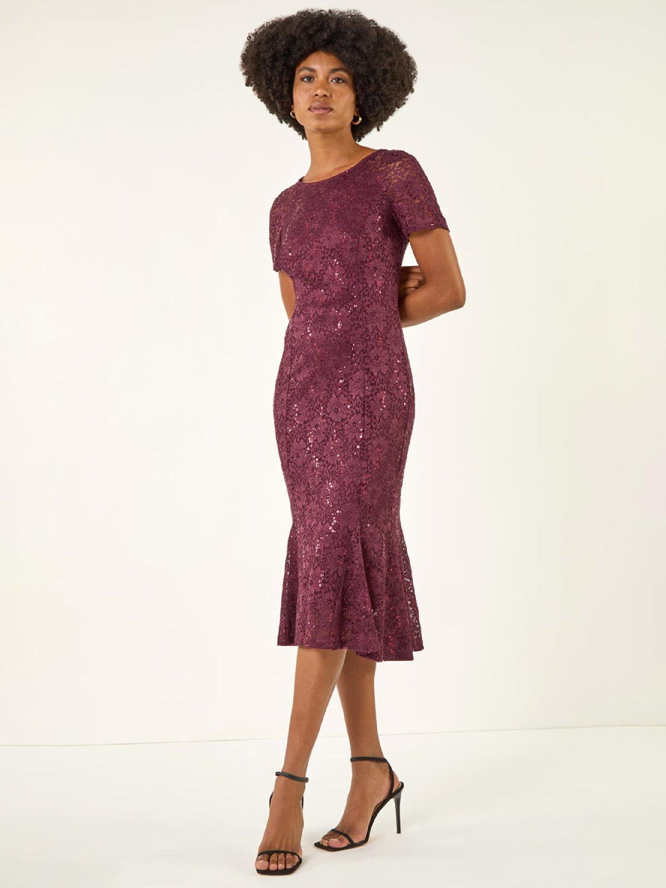 Image 1 of 5 of Roman Sequin Lace Stretch Midi Dress