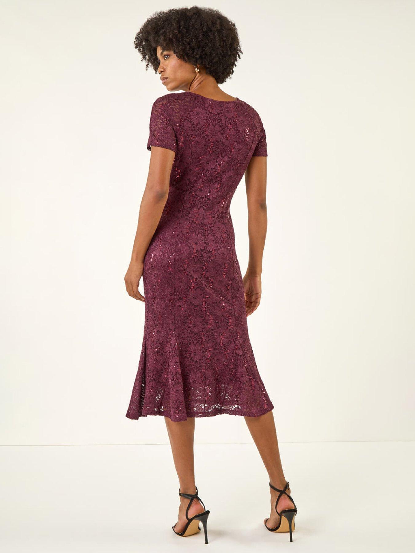 Image 2 of 5 of Roman Sequin Lace Stretch Midi Dress
