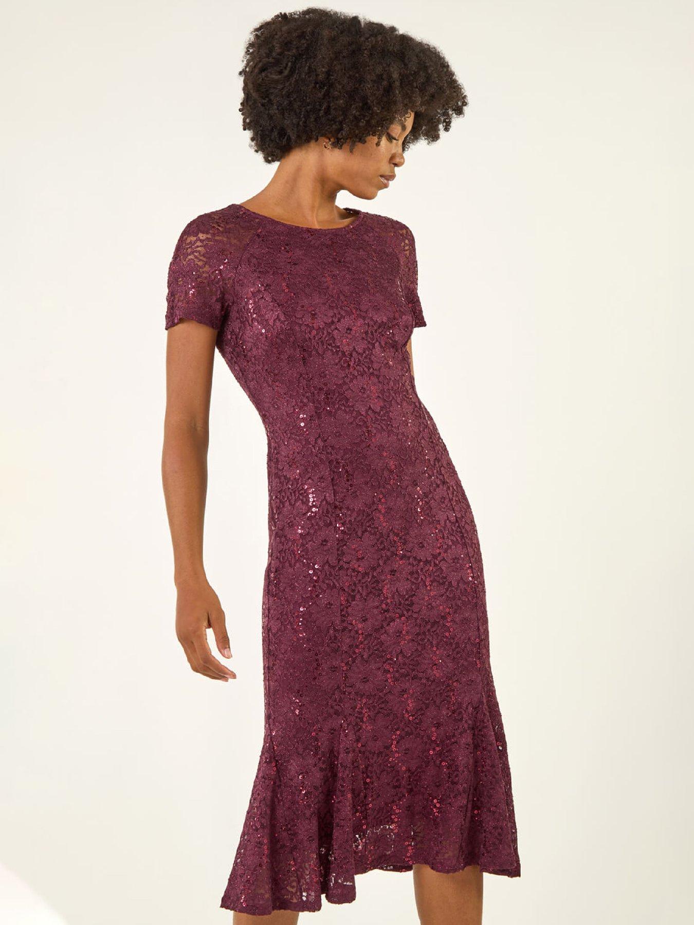 Image 3 of 5 of Roman Sequin Lace Stretch Midi Dress