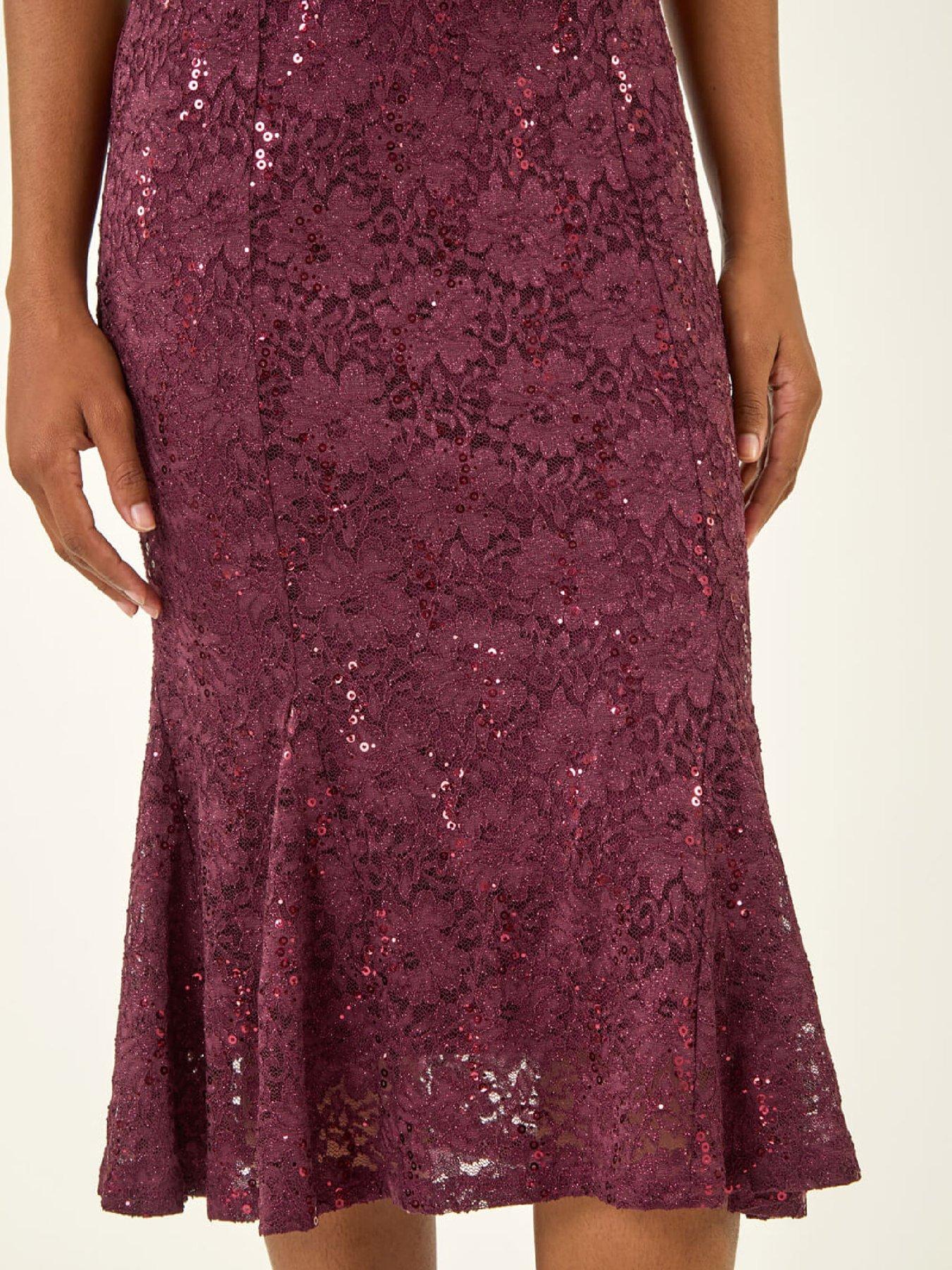Image 5 of 5 of Roman Sequin Lace Stretch Midi Dress