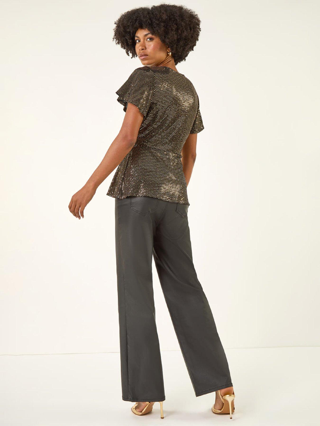 Image 2 of 5 of Roman Shimmer Wrap Front Tunic Top - Brown