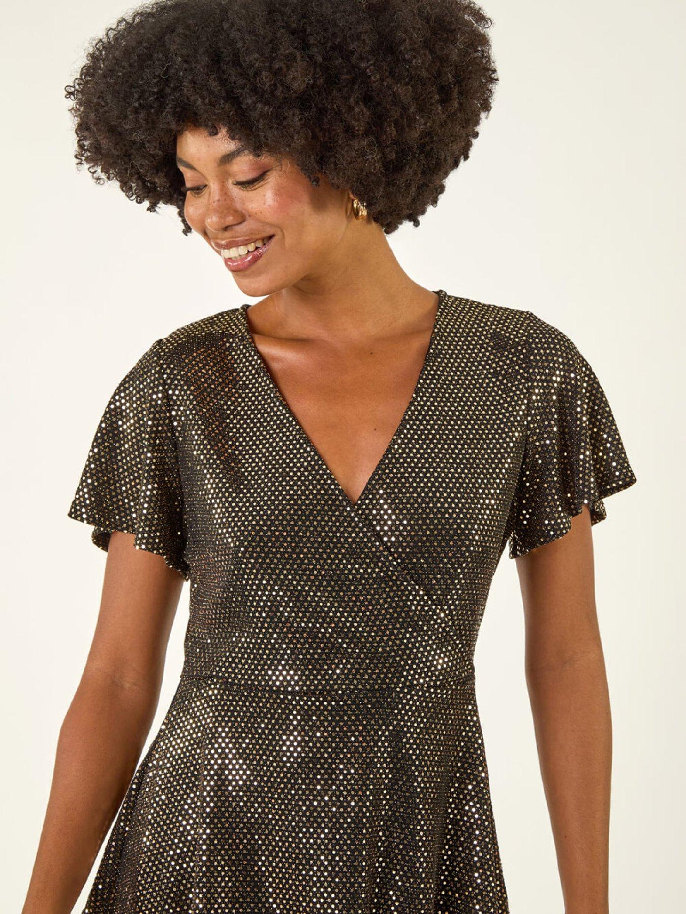 Image 4 of 5 of Roman Shimmer Wrap Front Tunic Top - Brown