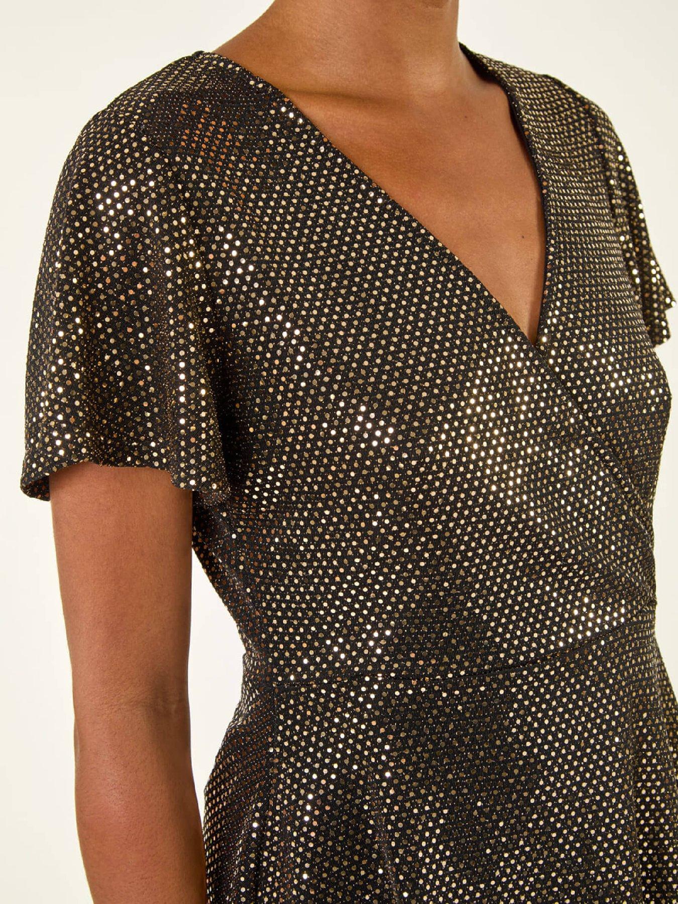 Image 5 of 5 of Roman Shimmer Wrap Front Tunic Top - Brown