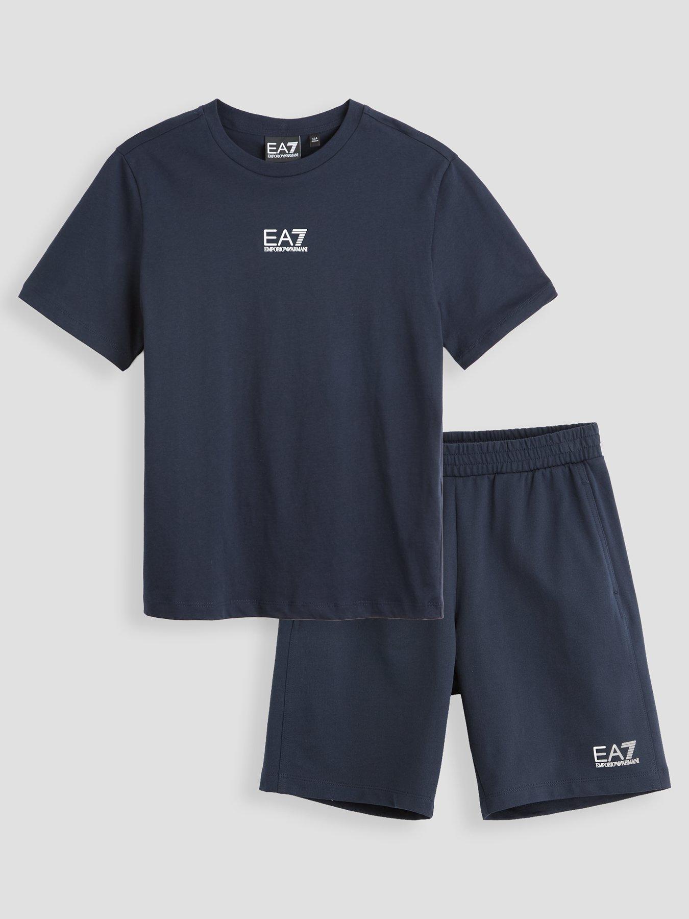 EA7 Emporio Armani Boys Train Core Id Short Sleeve T-shirt And Shorts Set - Navy