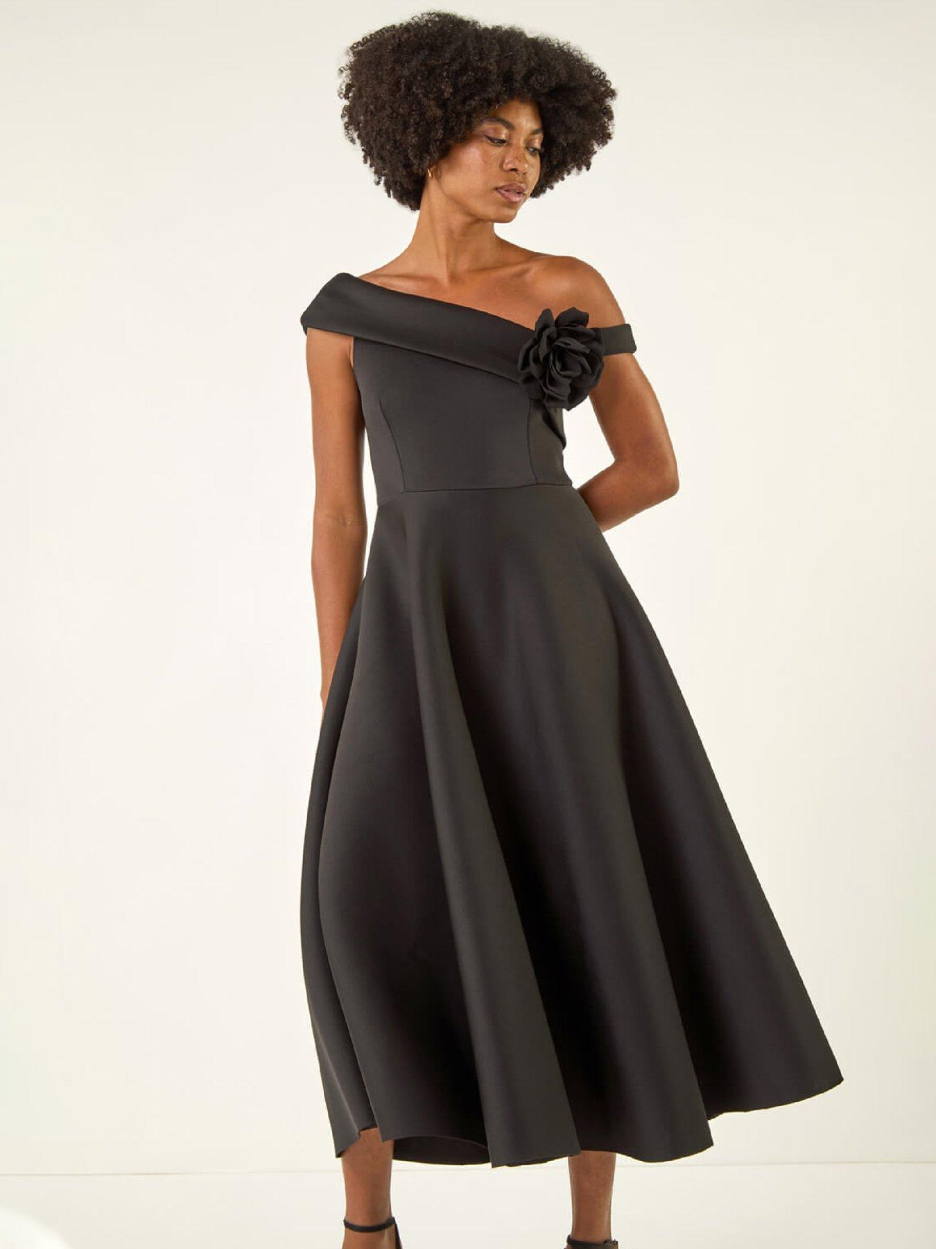 roman-corsage-premium-stretch-midi-dress-blackback