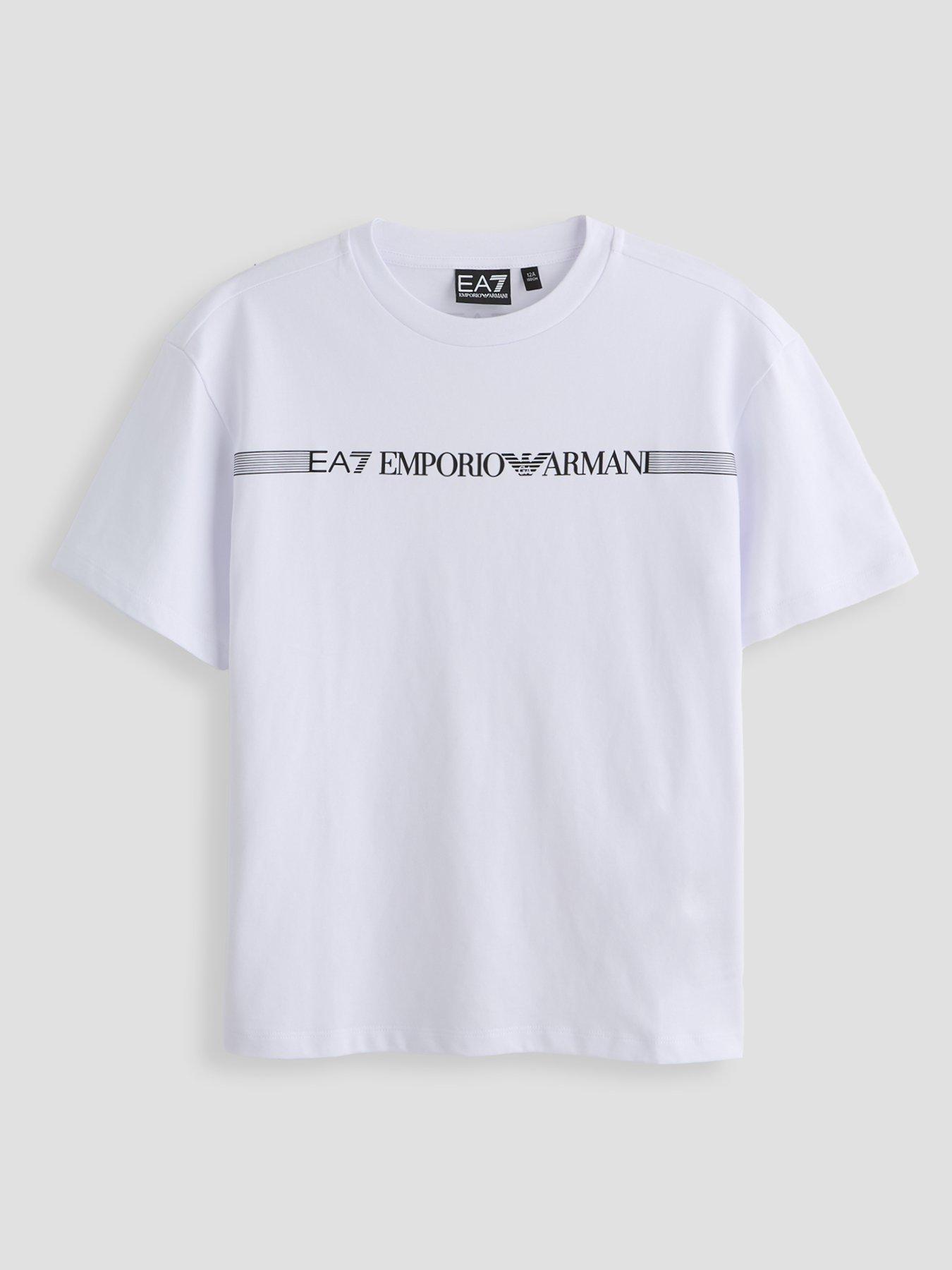 EA7 Emporio Armani Boys Train Logo Series Extended Logo Short Sleeve T-Shirt - White
