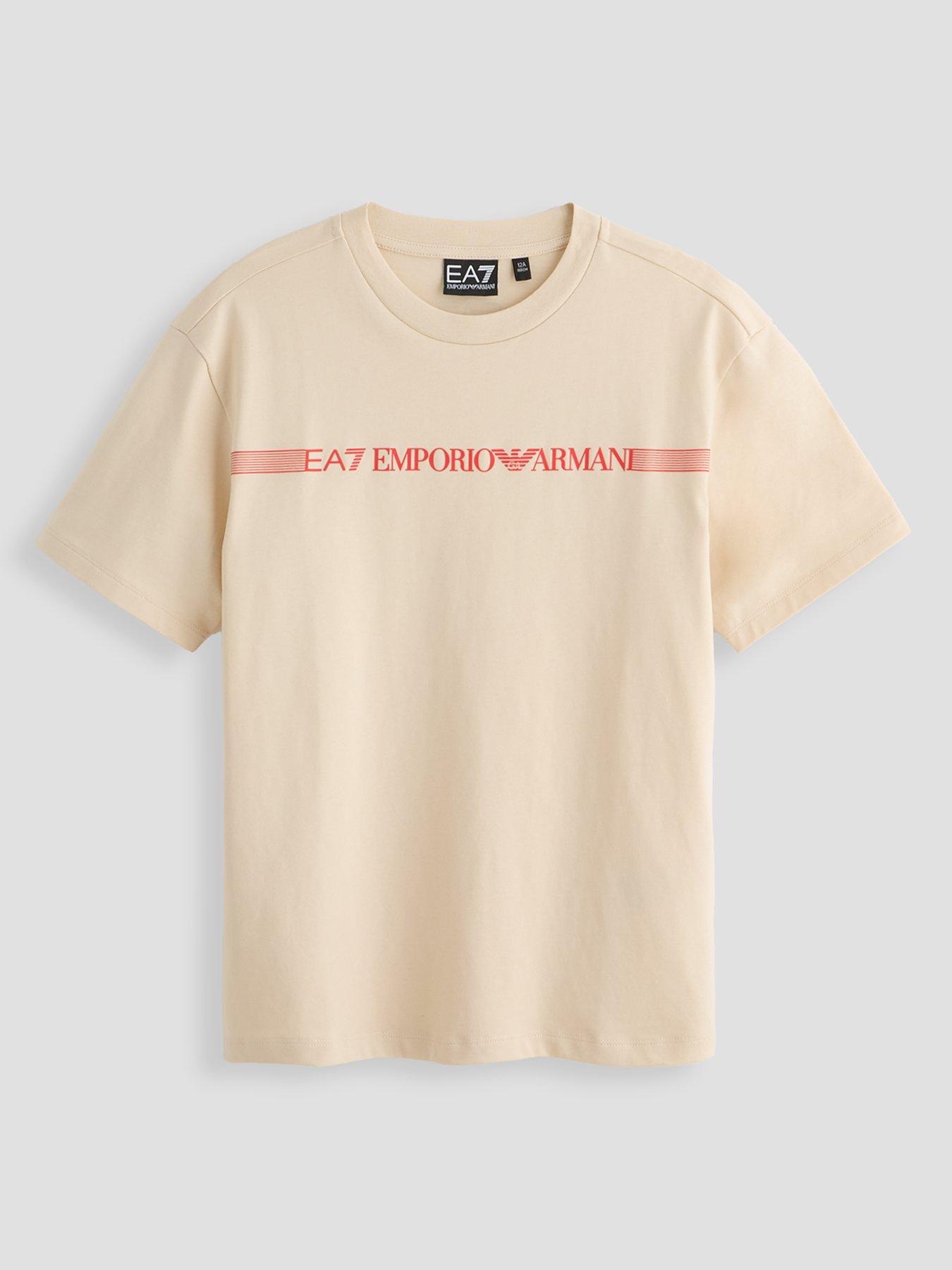 EA7 Emporio Armani Boys Train Logo Series Extended Logo Short Sleeve T-Shirt - Beige