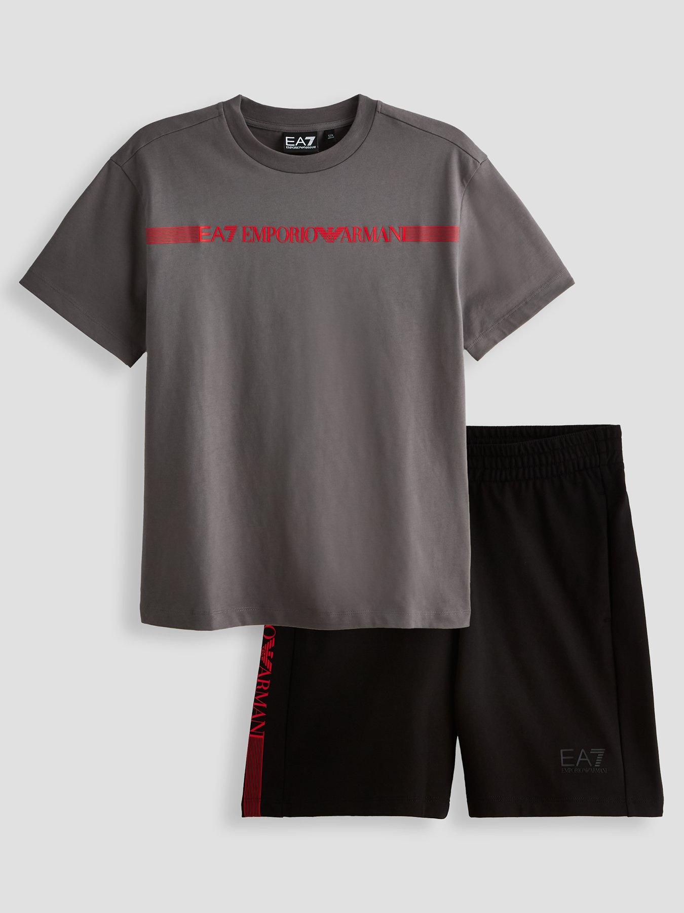 Image 1 of 4 of EA7 Emporio Armani Boys Train Series Extended Logo Short Sleeve T-Shirt And Short Set - Black/Grey
