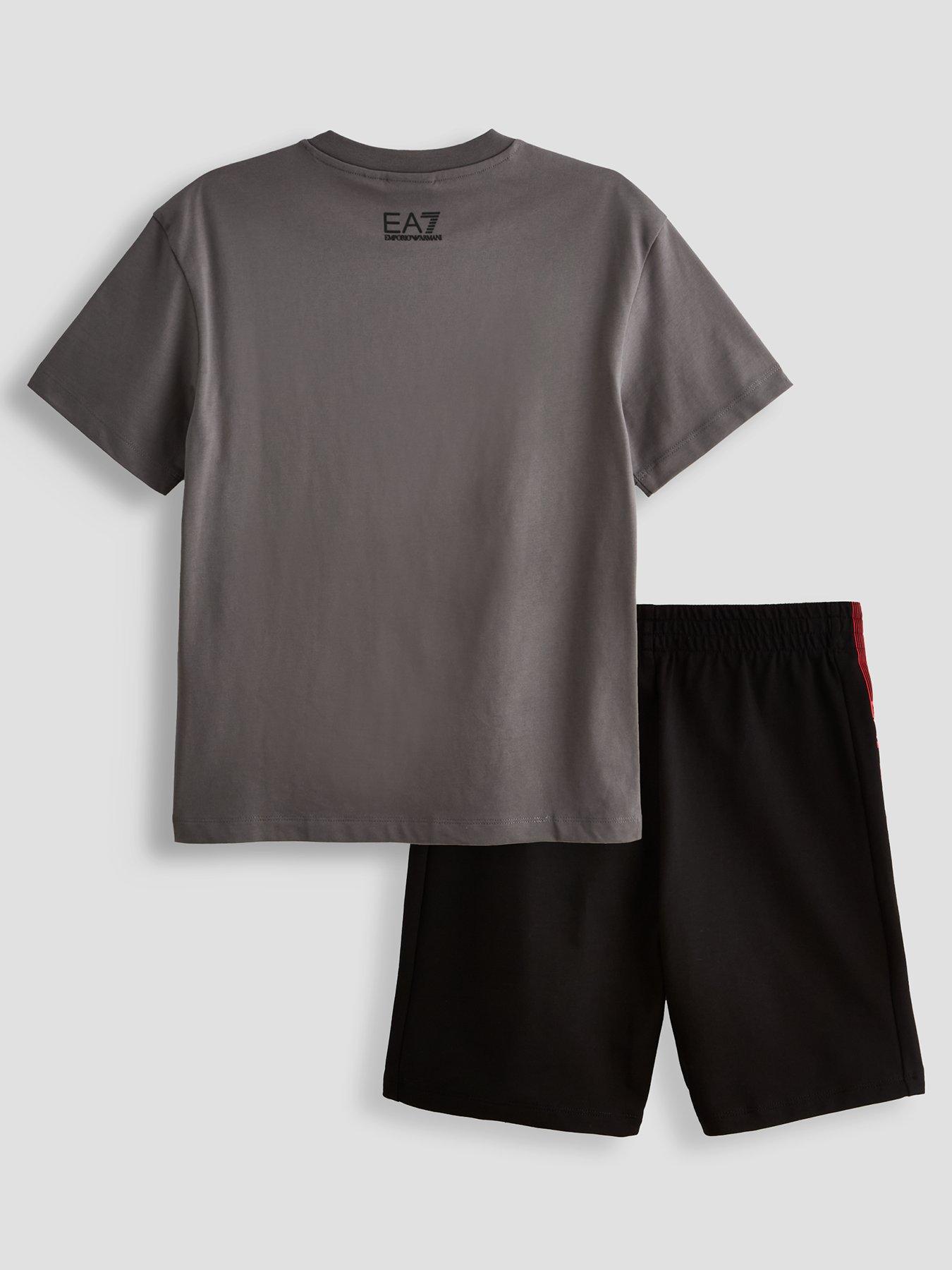 Image 2 of 4 of EA7 Emporio Armani Boys Train Series Extended Logo Short Sleeve T-Shirt And Short Set - Black/Grey