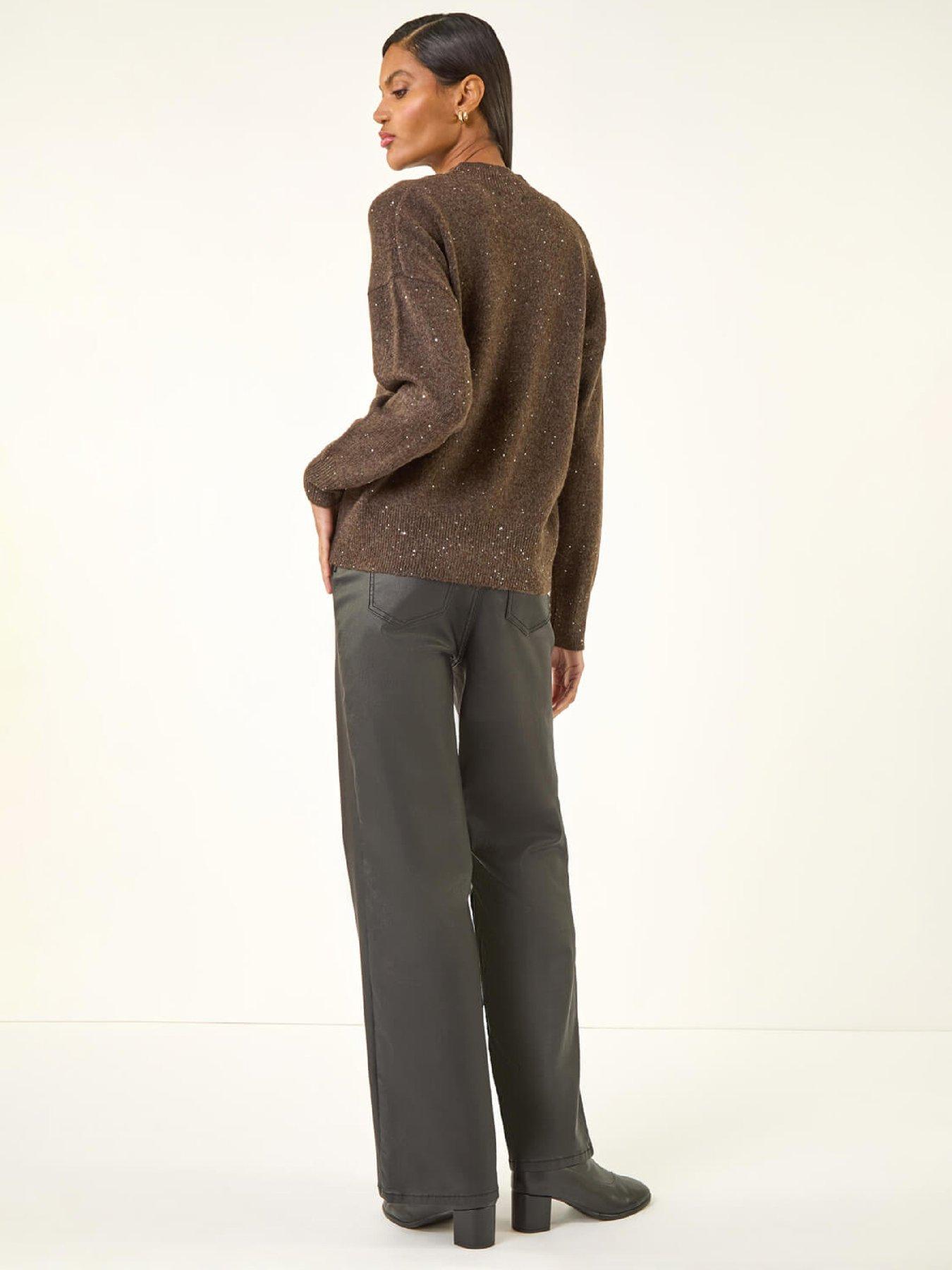 Image 2 of 5 of Roman Sequin High Neck Knit Jumper - Brown
