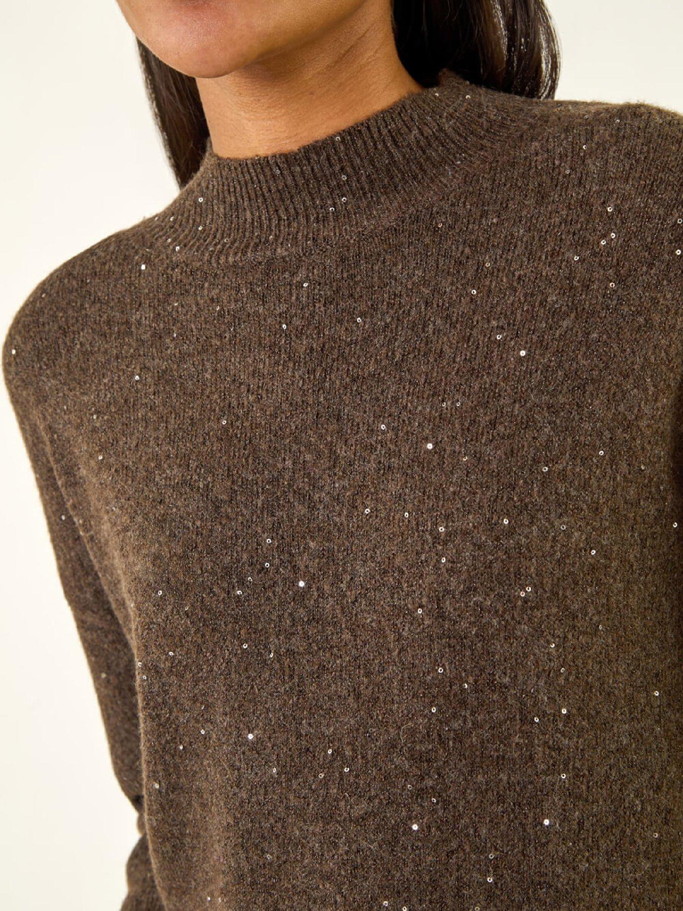 Image 5 of 5 of Roman Sequin High Neck Knit Jumper - Brown
