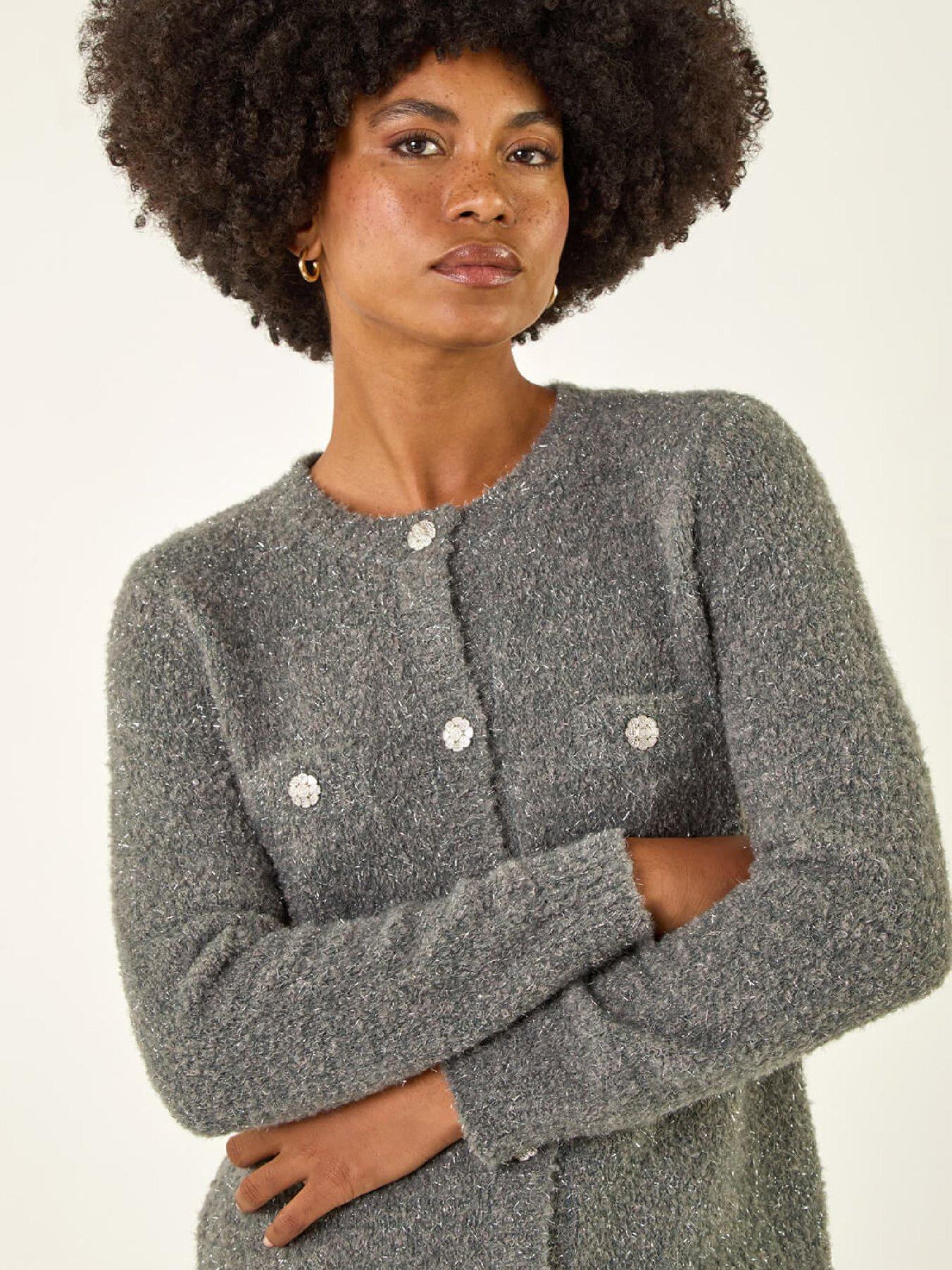 roman-fluffy-shimmer-button-cardigan-greyoutfit