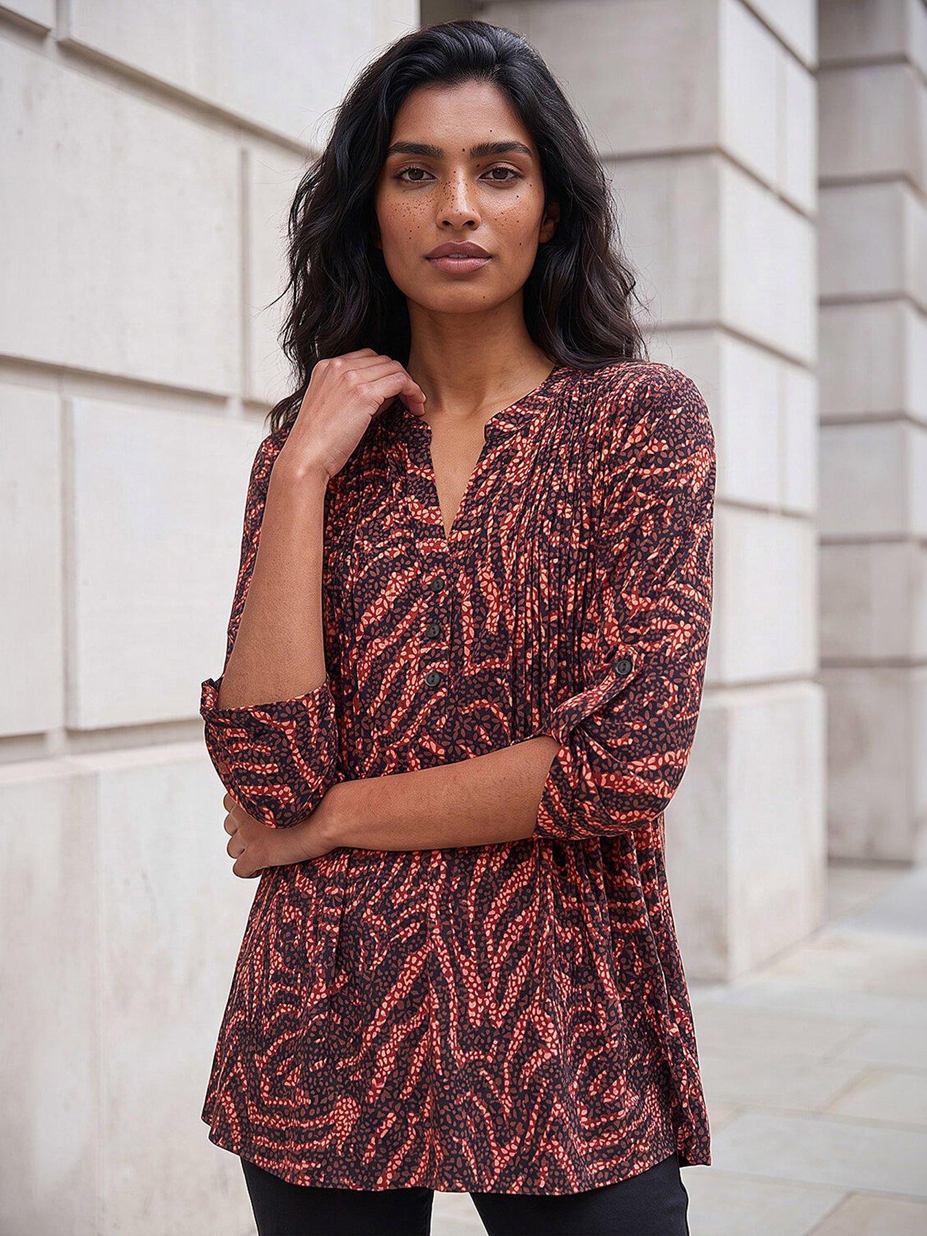 roman-animal-print-pintuck-stretch-shirt