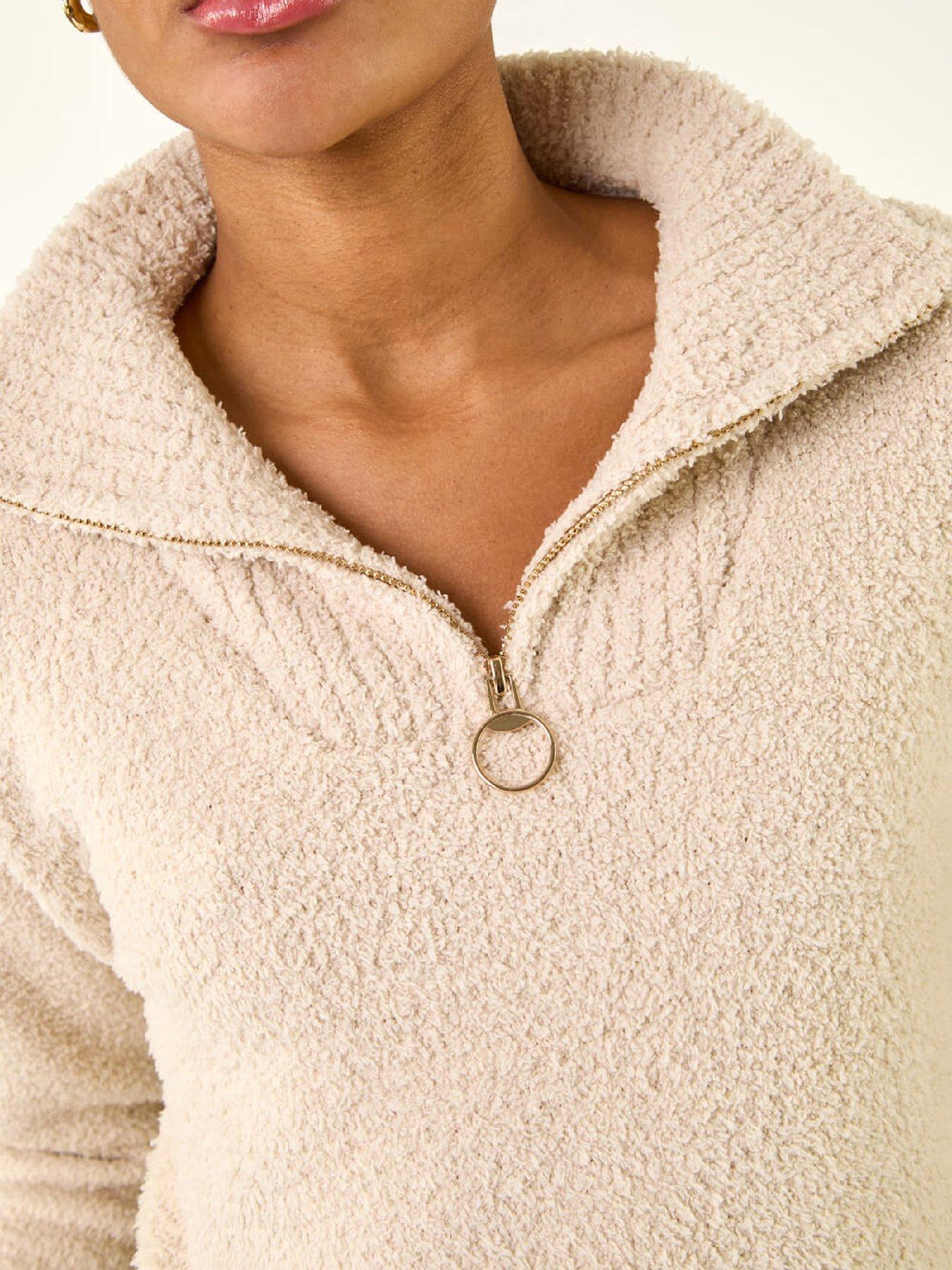 roman-fluffy-zip-front-knit-jumper-greydetail