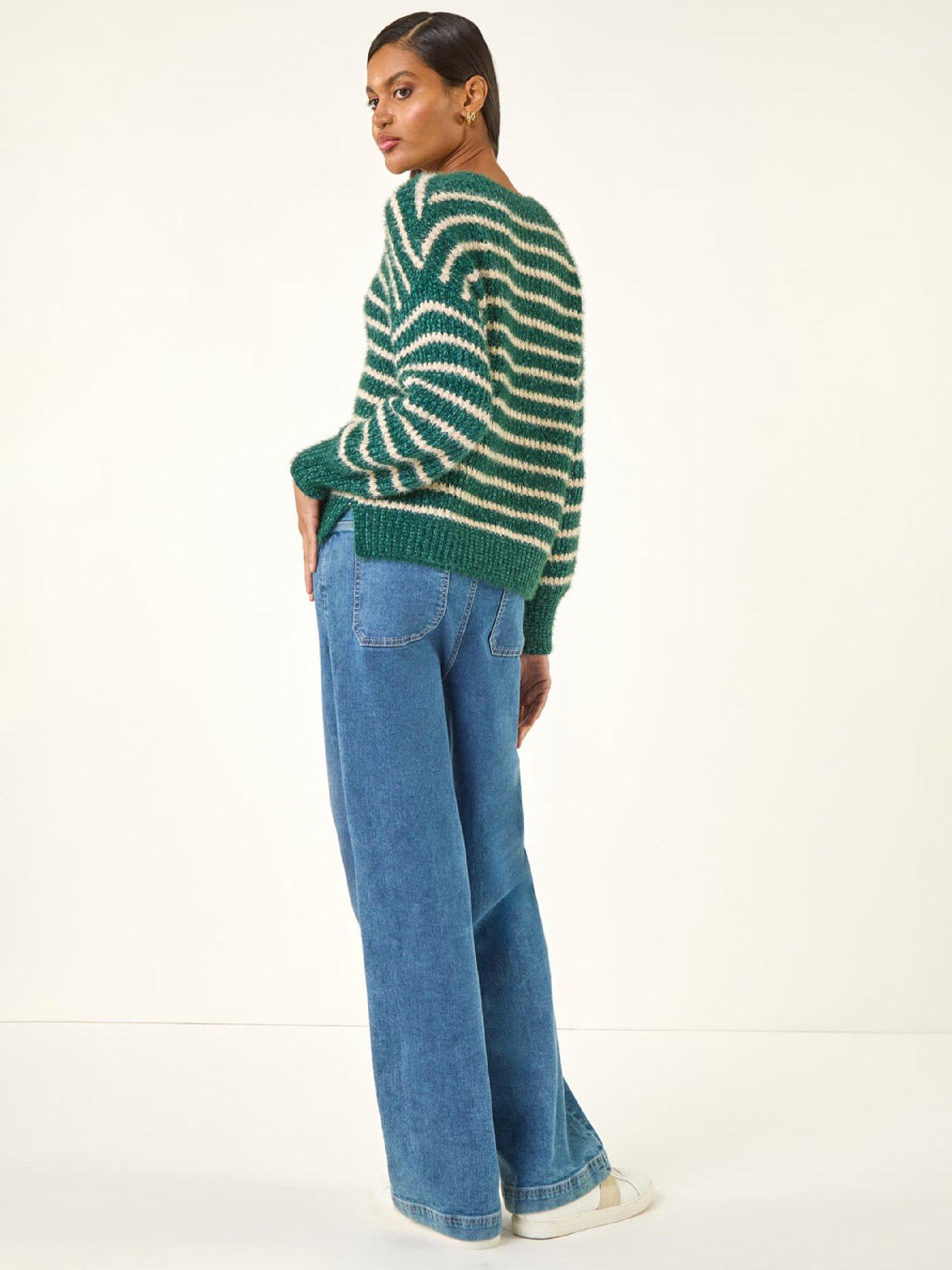 roman-fluffy-stripe-knit-jumper-greenstillFront