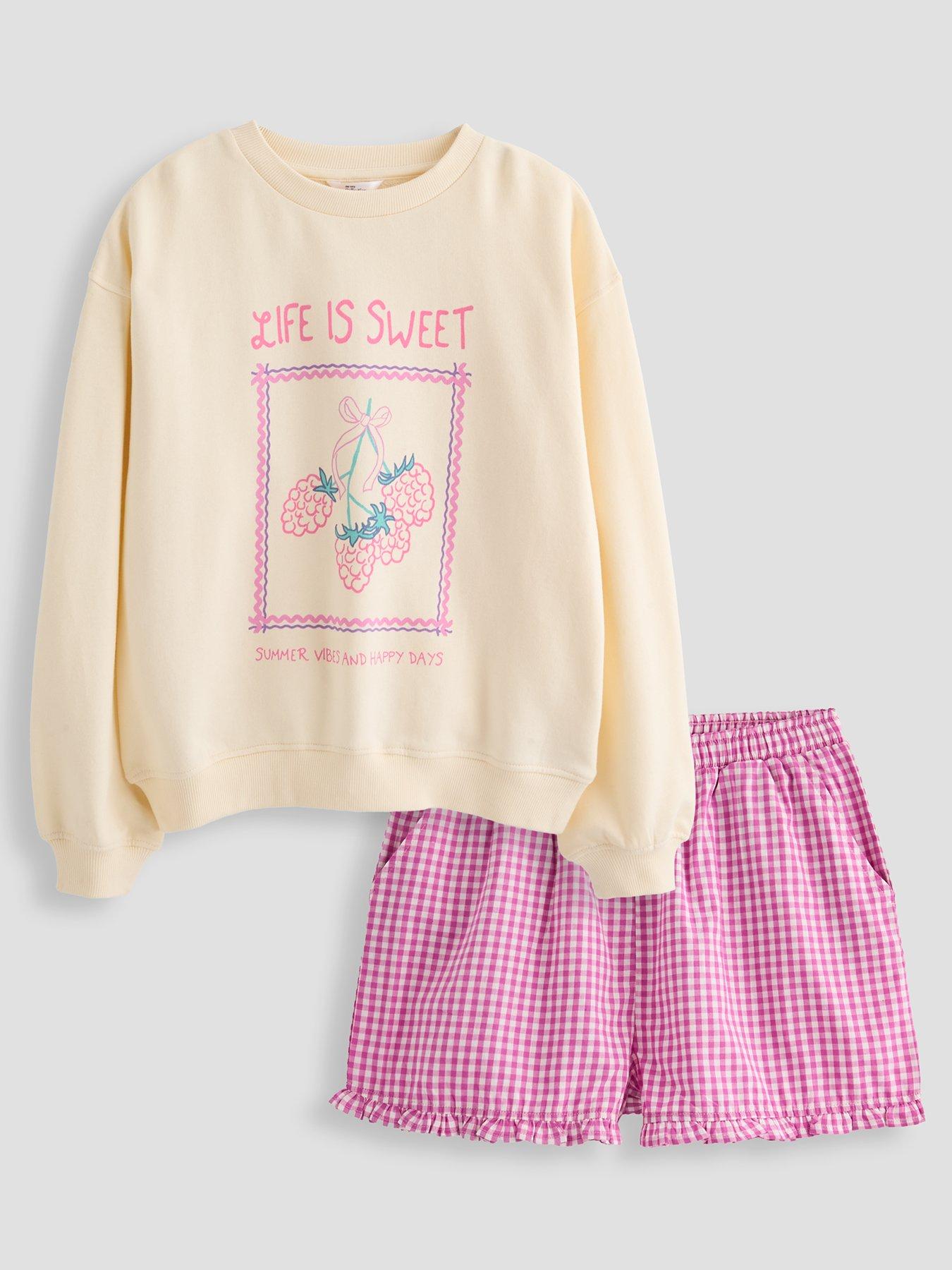 Image 1 of 4 of The Very Collection Girls Sweatshirt With Gingham Shorts Set - Multi