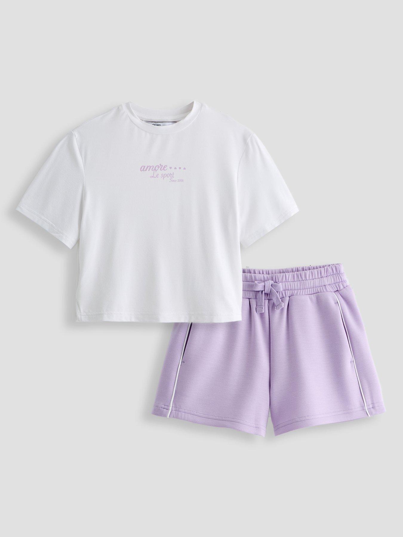 The Very Collection Girls Soft Touch Shorts And T-Shirt Set - Purple