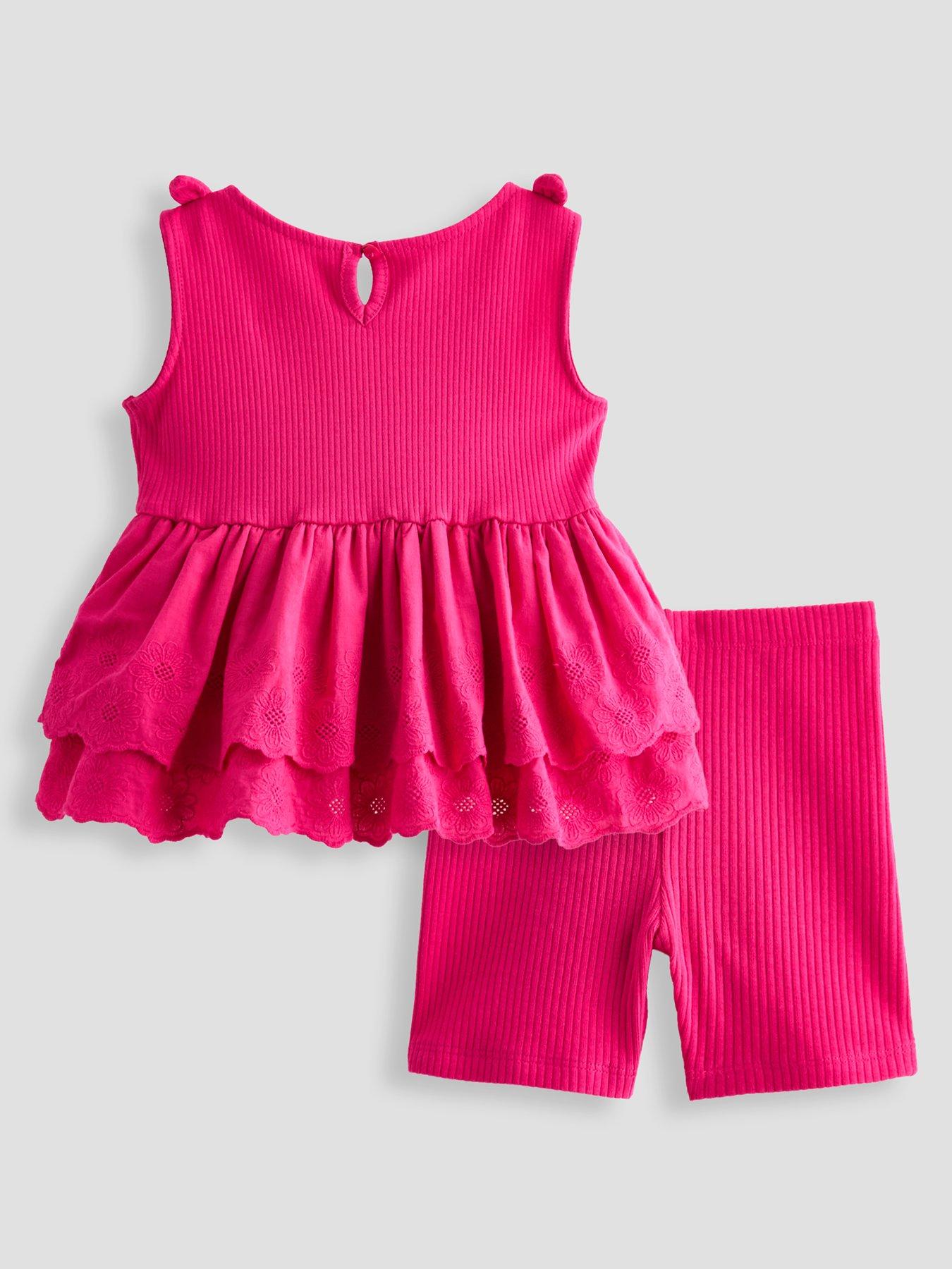 Image 2 of 5 of The Very Collection Girls Rib Broderie Frill Top &amp; Shorts Set - Pink