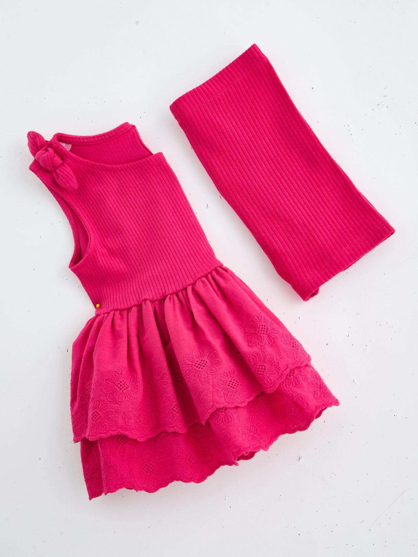 Image 3 of 5 of The Very Collection Girls Rib Broderie Frill Top &amp; Shorts Set - Pink