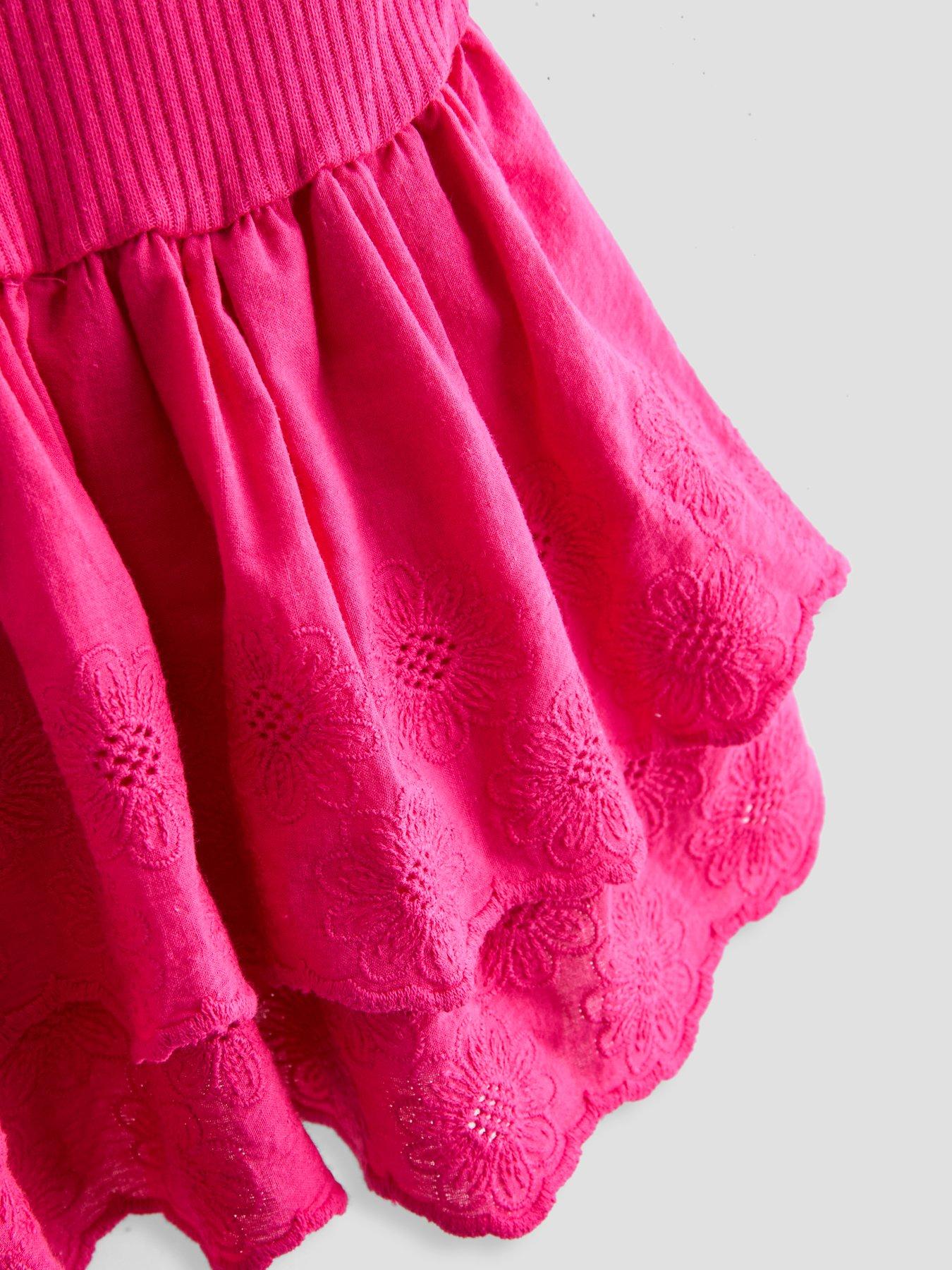 Image 5 of 5 of The Very Collection Girls Rib Broderie Frill Top &amp; Shorts Set - Pink
