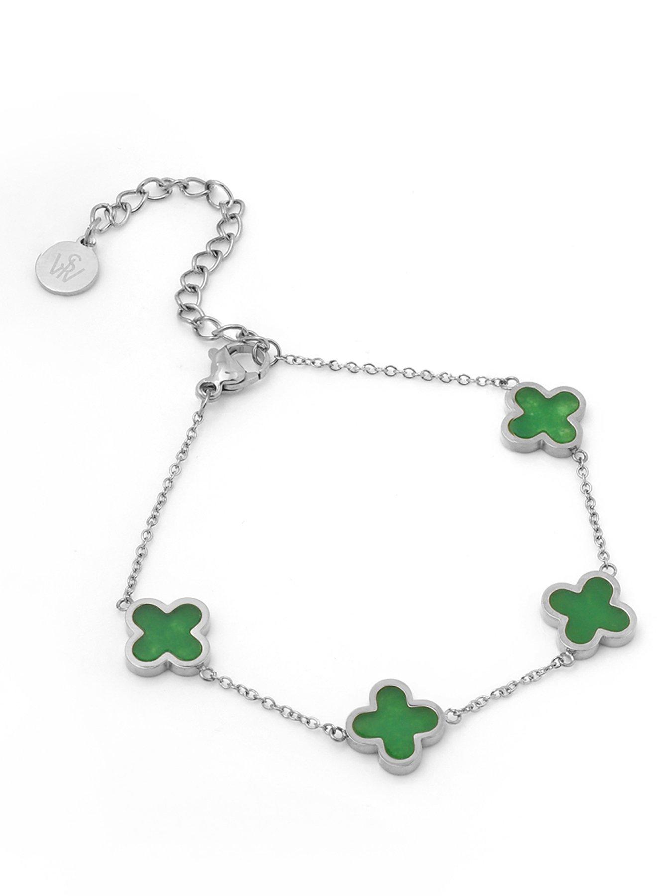 Say It With Green Crystal Clover Bracelet - Silver