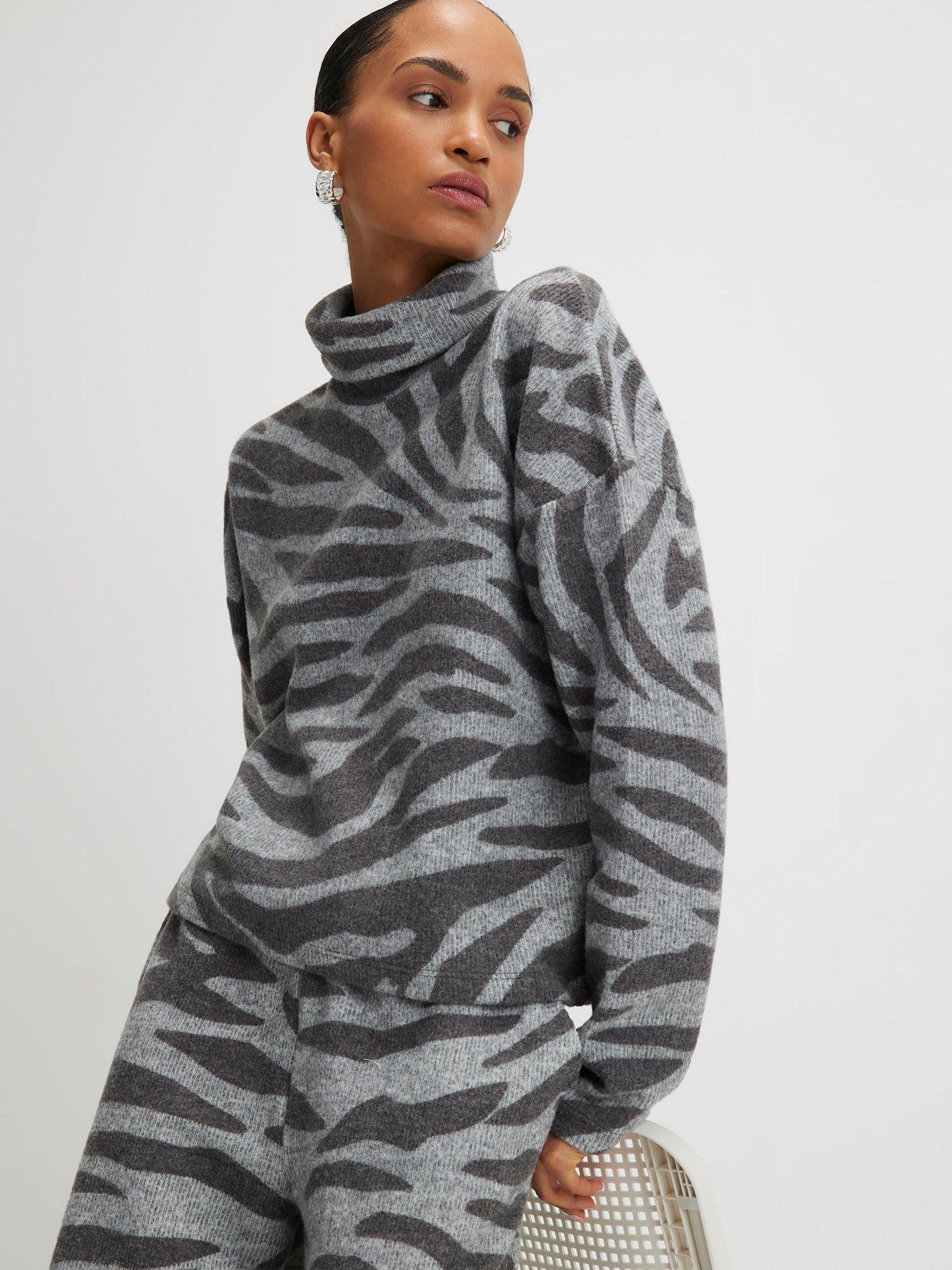 Image 3 of 3 of River Island Long Sleeve Zebra Aop Cosy Top - Grey