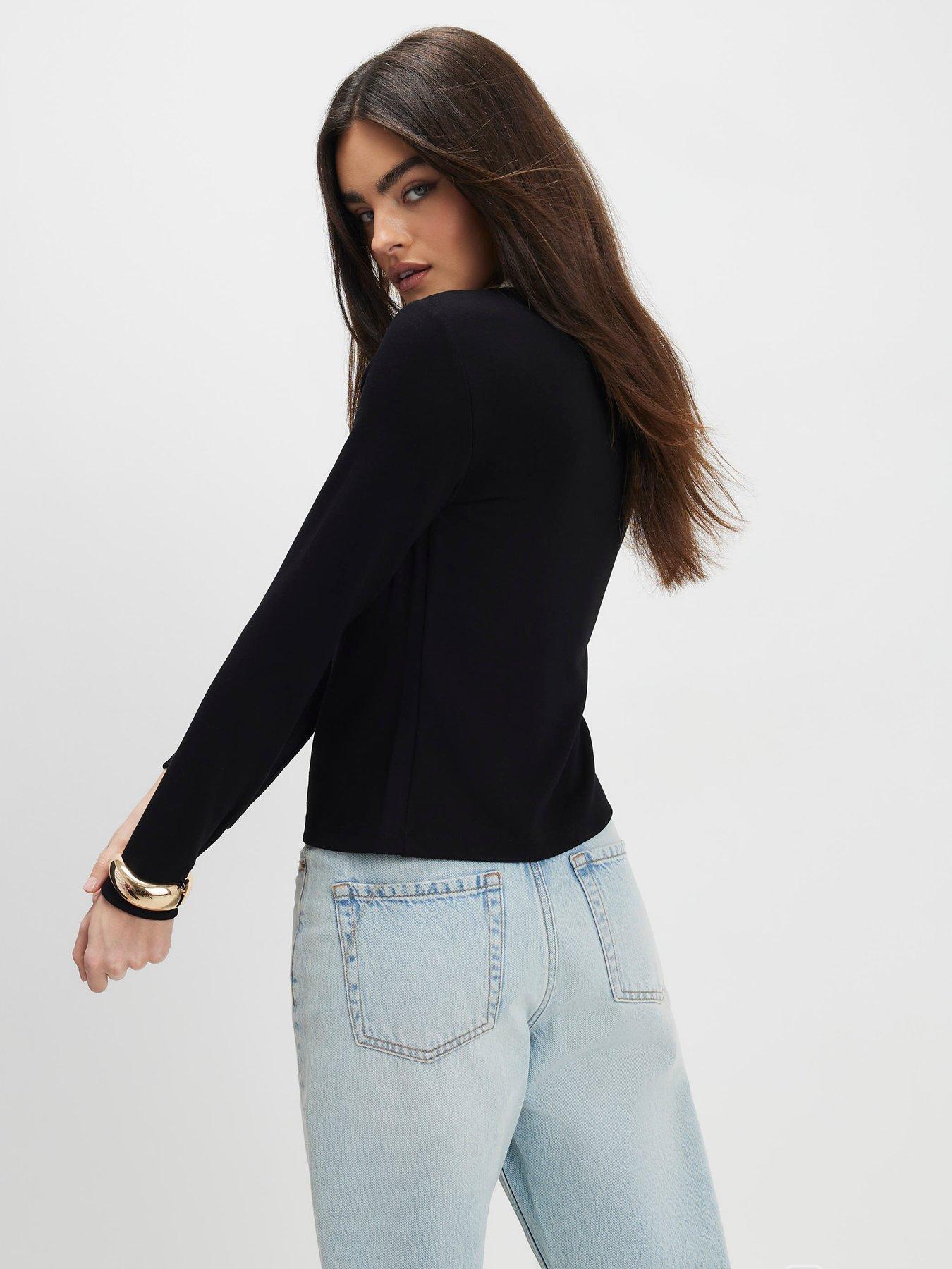 Image 2 of 4 of River Island Long Sleeve Tipped Flower Edge Top - Black