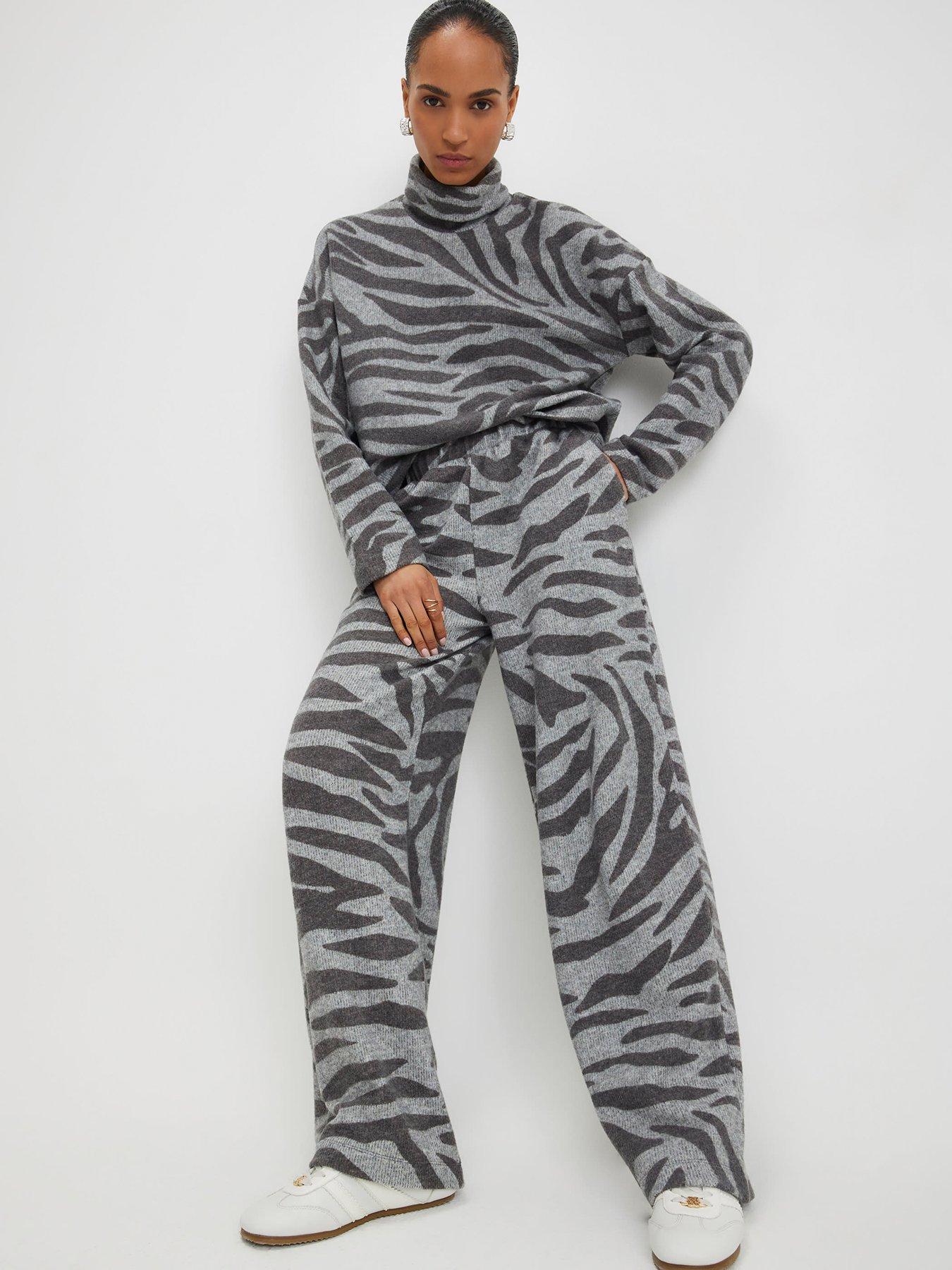 River Island Zebra Print Wide Leg Trousers - Grey