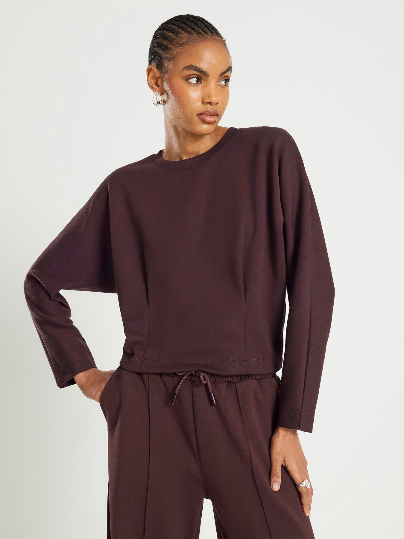 river-island-long-sleeve-premium-neo-batwing-sweat-brownfront