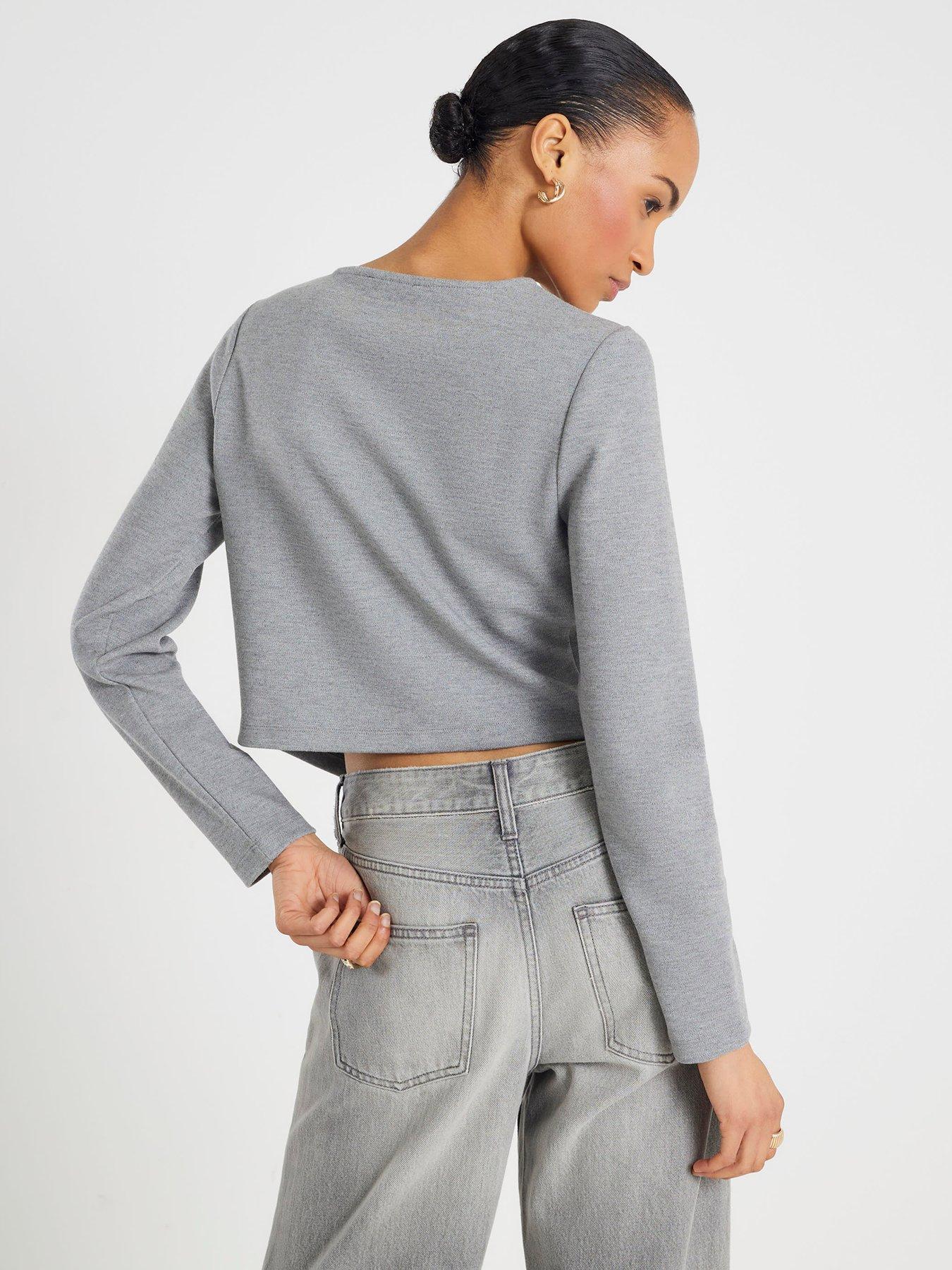Image 2 of 4 of River Island Long Sleeve Cropped Heart Cardigan - Grey