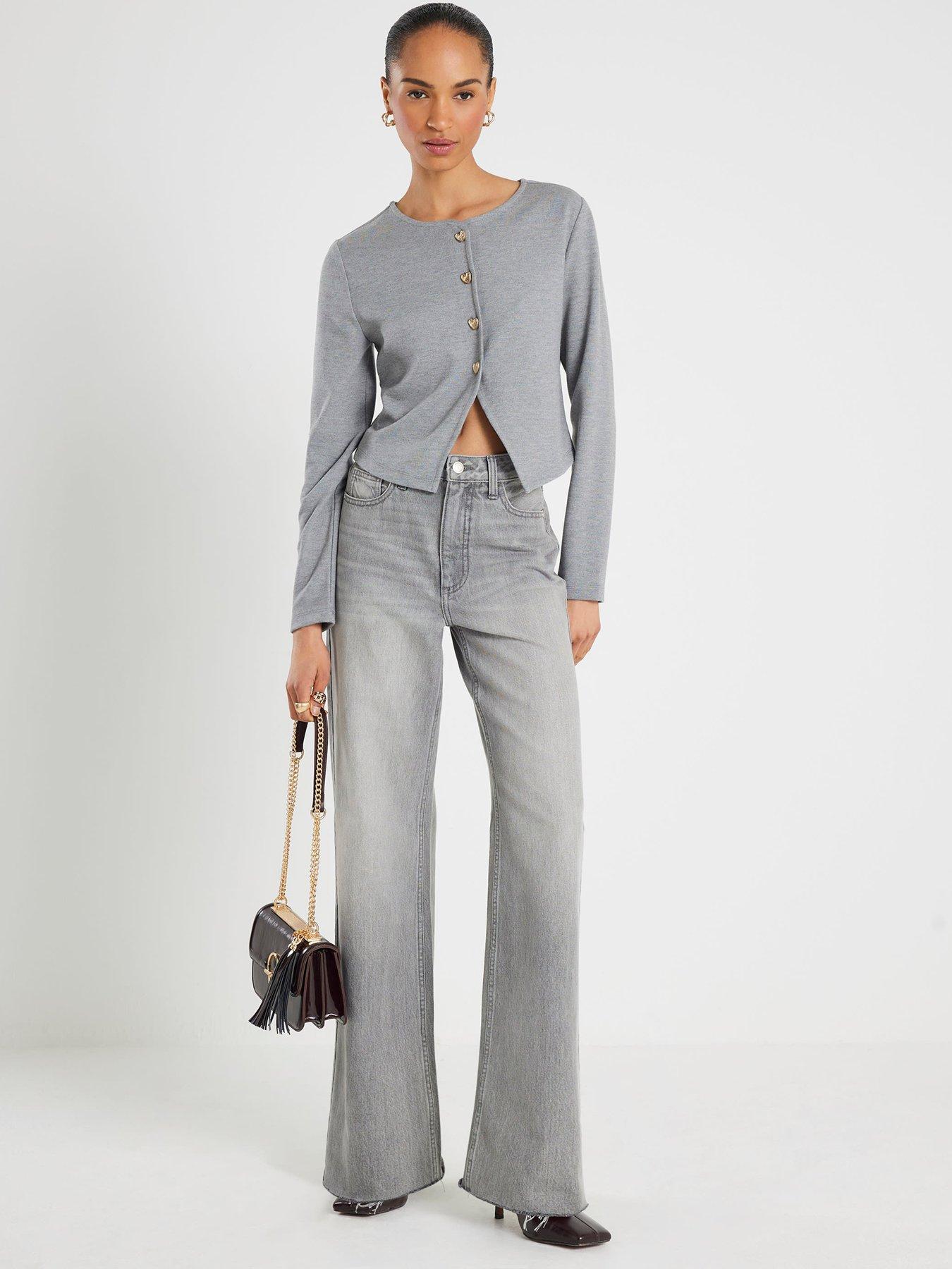 Image 3 of 4 of River Island Long Sleeve Cropped Heart Cardigan - Grey