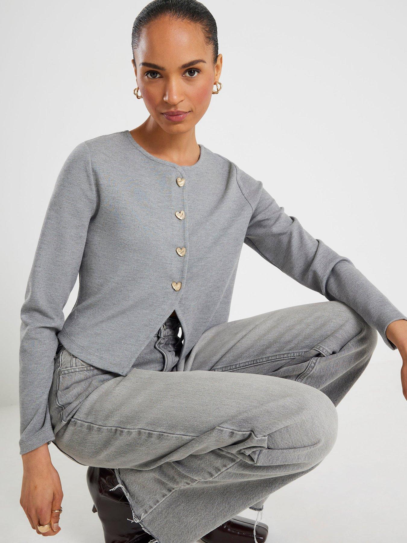 Image 4 of 4 of River Island Long Sleeve Cropped Heart Cardigan - Grey