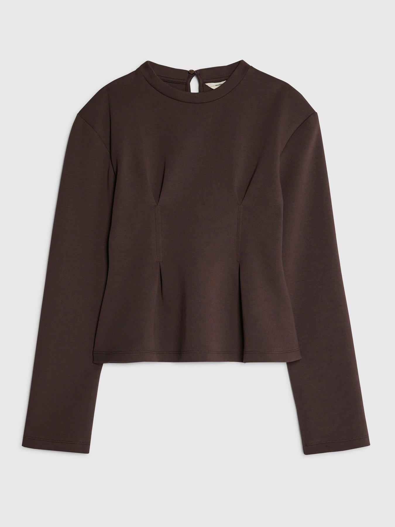 Image 5 of 6 of River Island Long Sleeve Corset Detail Top - Brown