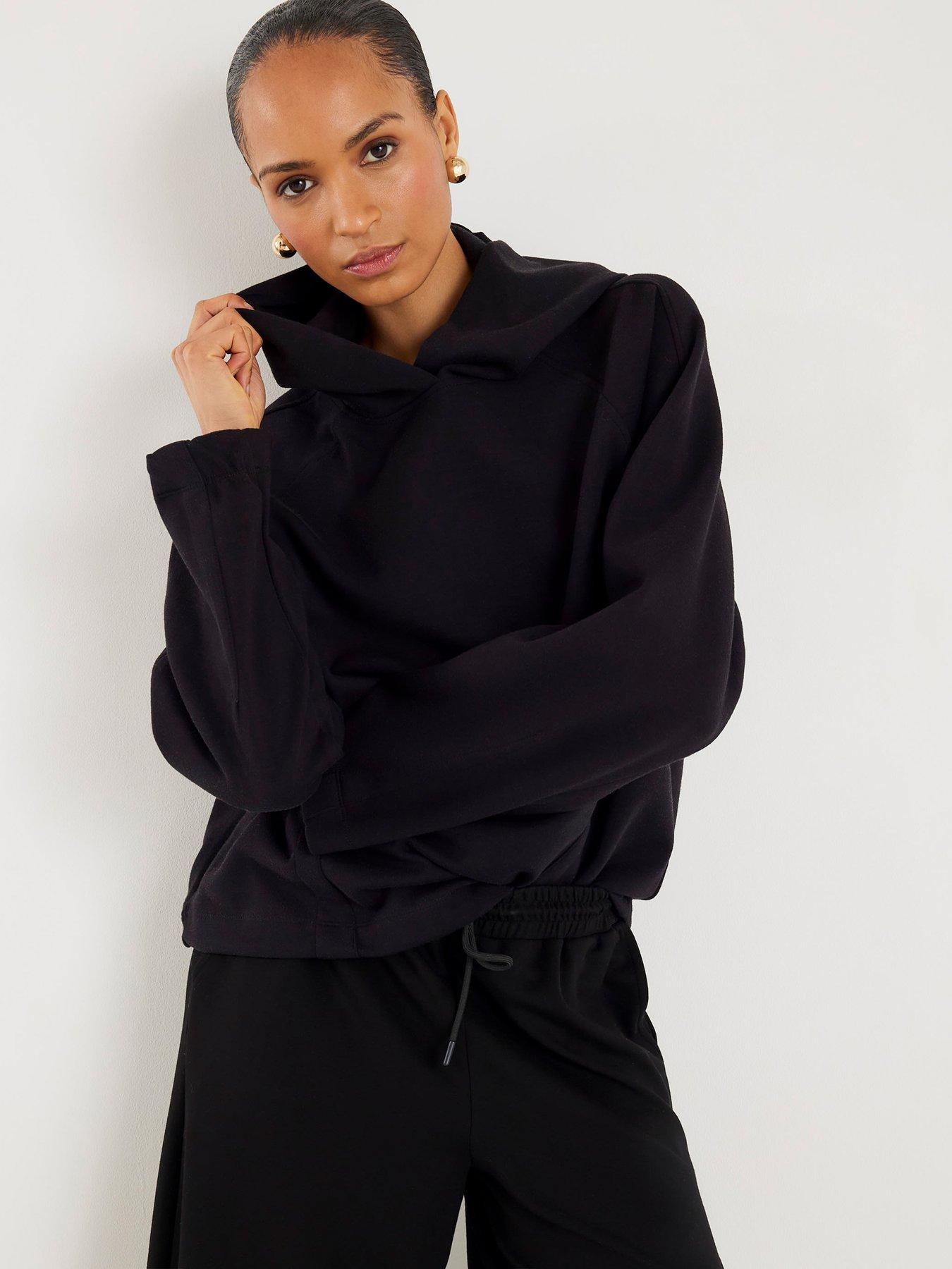 River Island Long Sleeve Premium Neoprene Hoodie - Black