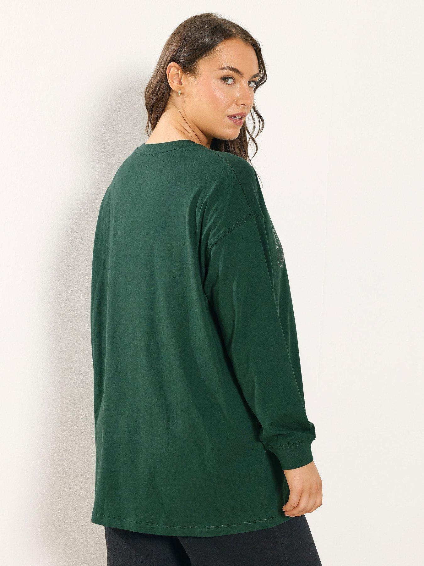 Image 2 of 4 of Yours Curve Long Sleeve New York T-Shirt - Green