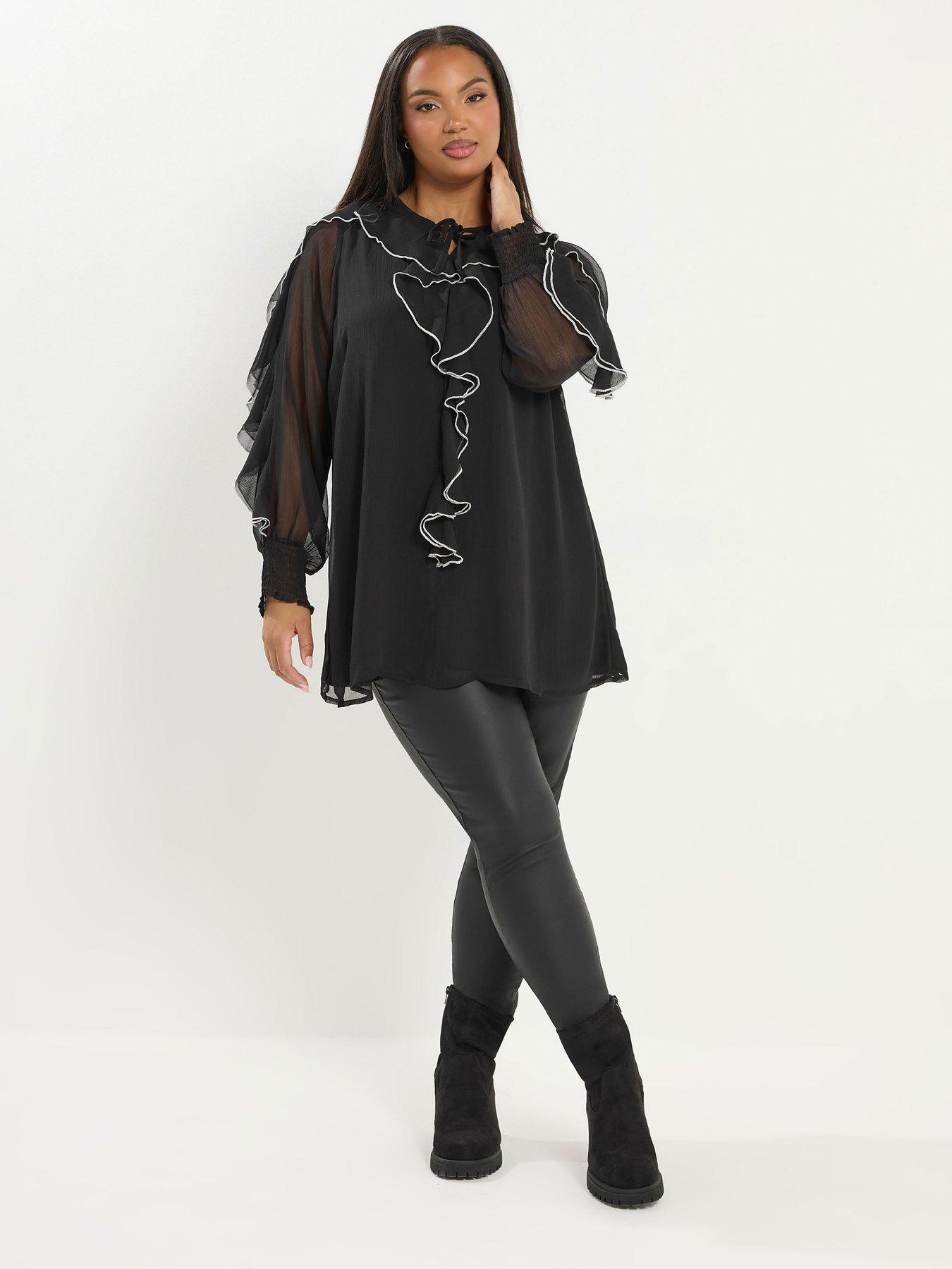 yours-curve-contrast-ruffle-blouse-blackback