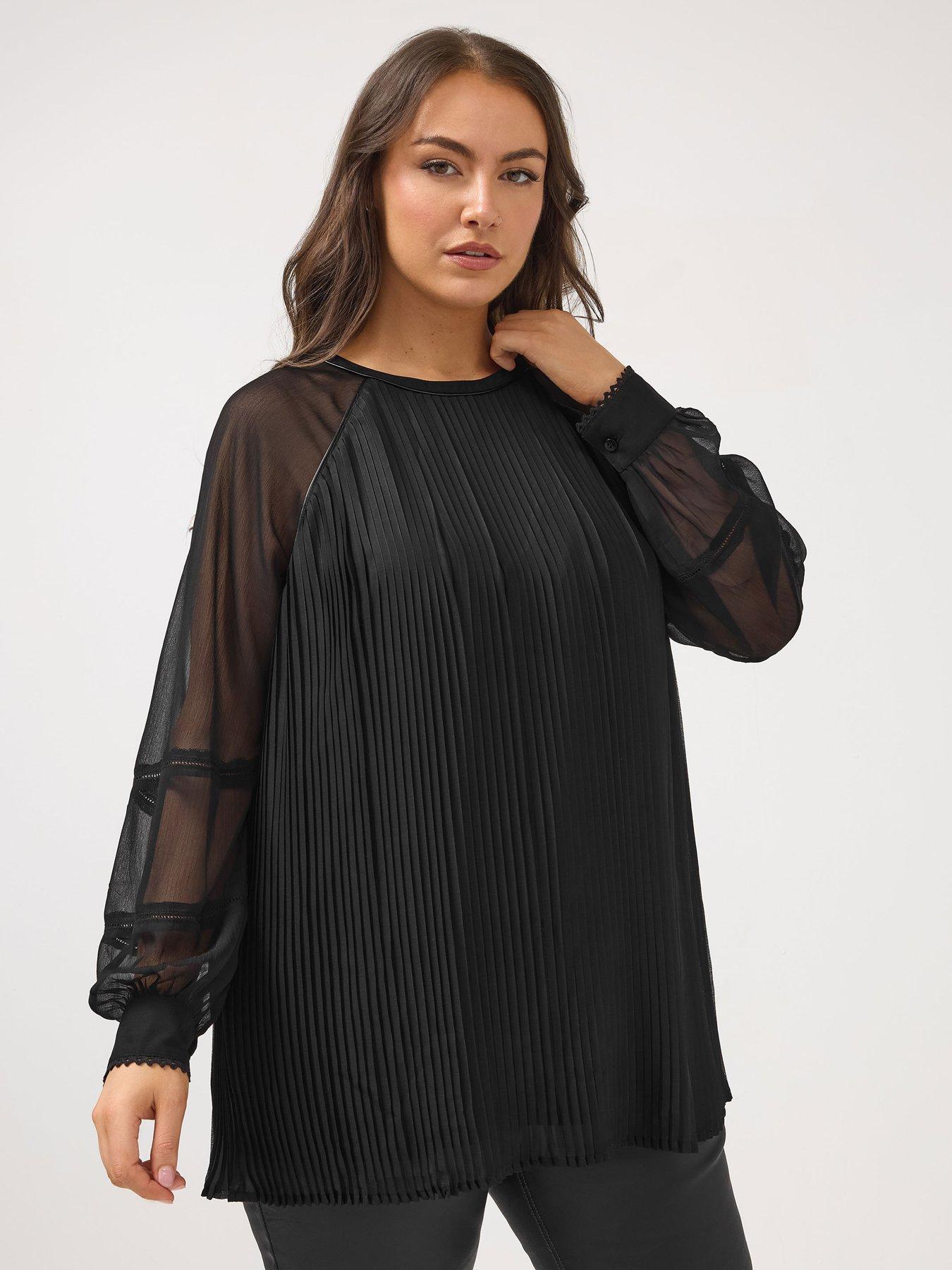 yours-curve-pleated-blouse-black