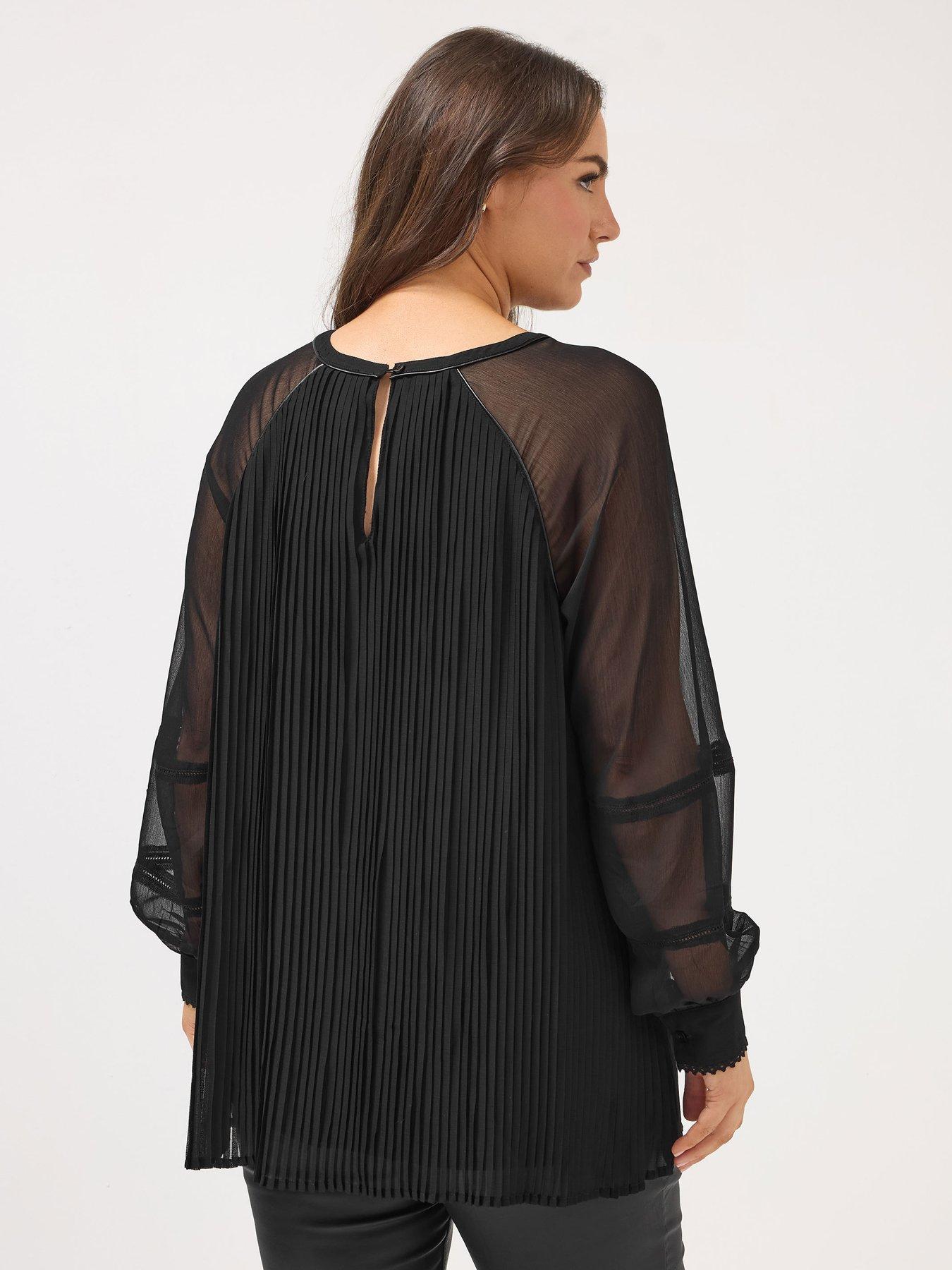 yours-curve-pleated-blouse-blackstillFront