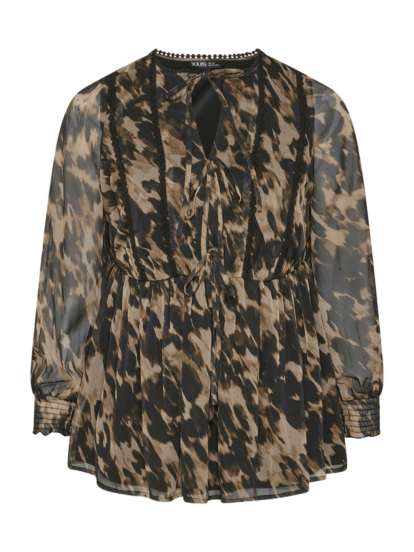 Image 5 of 5 of Yours Curve Crochet Tape Tie Front Blouse - Black