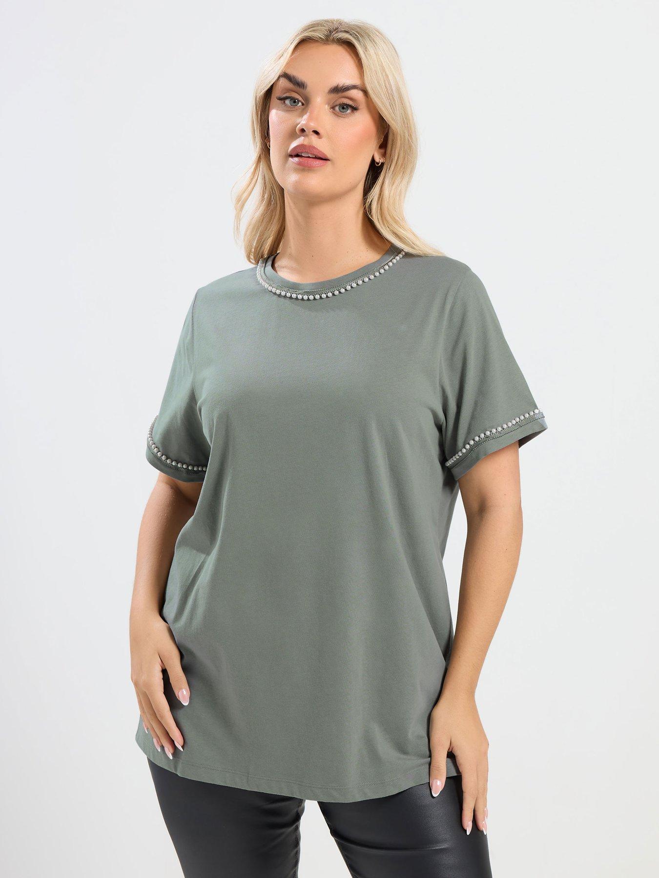 yours-curve-pearl-trim-t-shirt-green